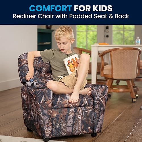 Miniatura 50 de Flash Furniture Chandler LeatherSoft - Silla reclinable para niños con portavasos y reclinable de seguridad, silla reclinable contemporánea para