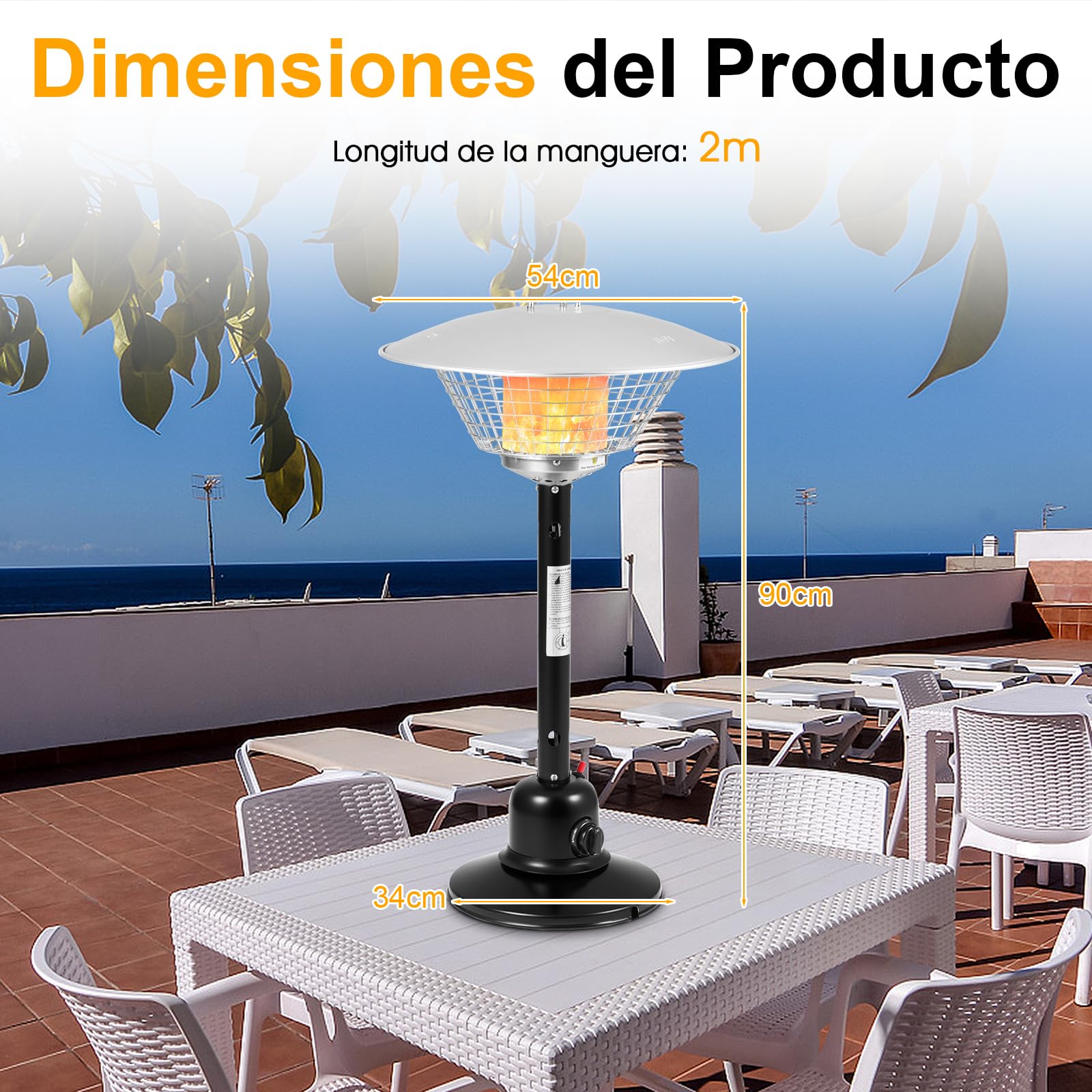 COSTWAY Estufa Butano Exterior 4000w, Calentador Portátil de Mesa para Patio,Regulador de Presión de Gas y Tubería de gas,Estufa de Gas Butano y Propano (Negro)