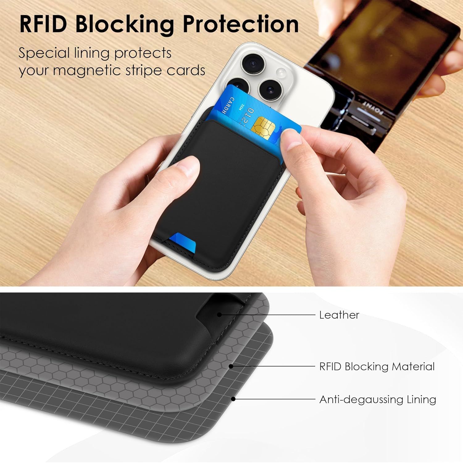 CreaDream for Magsafe Wallet, Magnetic Wallet 3-Card Holder, Vegan Leather, Compatible with iPhone 17/16 15/14/13/12 Series, Black - Image 5