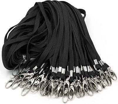 Beebel 100 Pack Lanyards Bulk Black Lanyard for Office Id Badges Flat Lanyard with Badge Clip Swivel Hook 100 Pack, Black