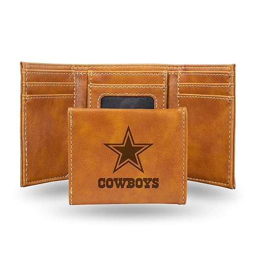 Rico Industries Laser Engraved Trifold Wallet, Dallas Cowboys, Brown