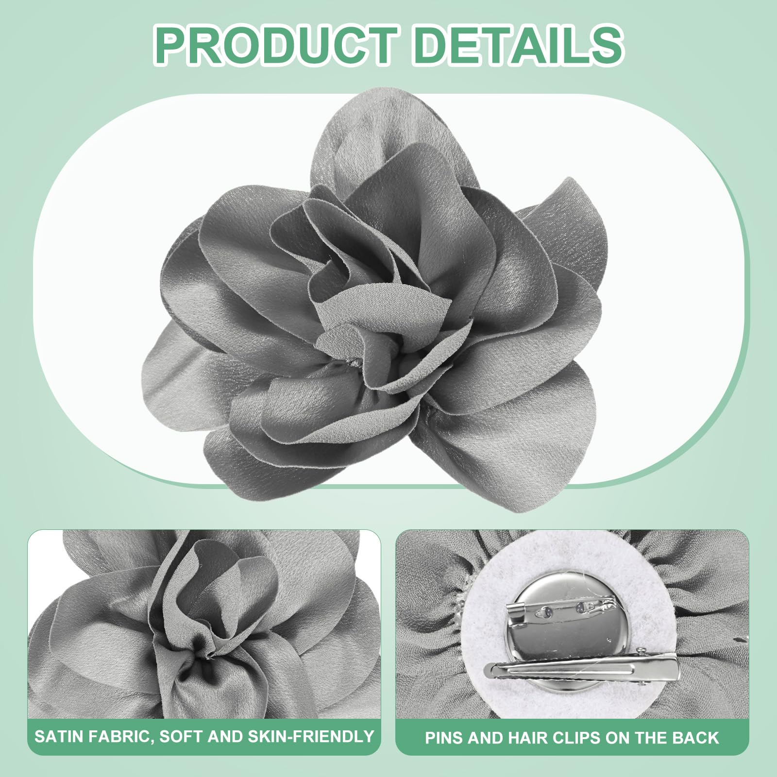 M METERXITY Rose Flower Brooches and Pins for Women 5.5 Inch Lapel Pins Dainty Satin Fabric Big Camellia Hair Flowers Clips for Wedding/Parties/Clothes/Jewelry [14cm - Image 2