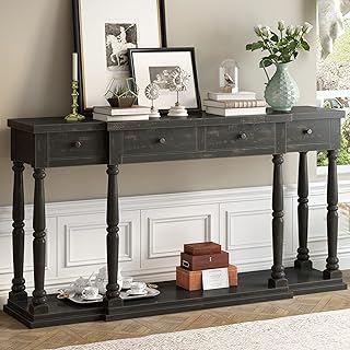 Amposei Farmhouse Rustic Wood Console Table Distressed 63-Inch Extra Lon...