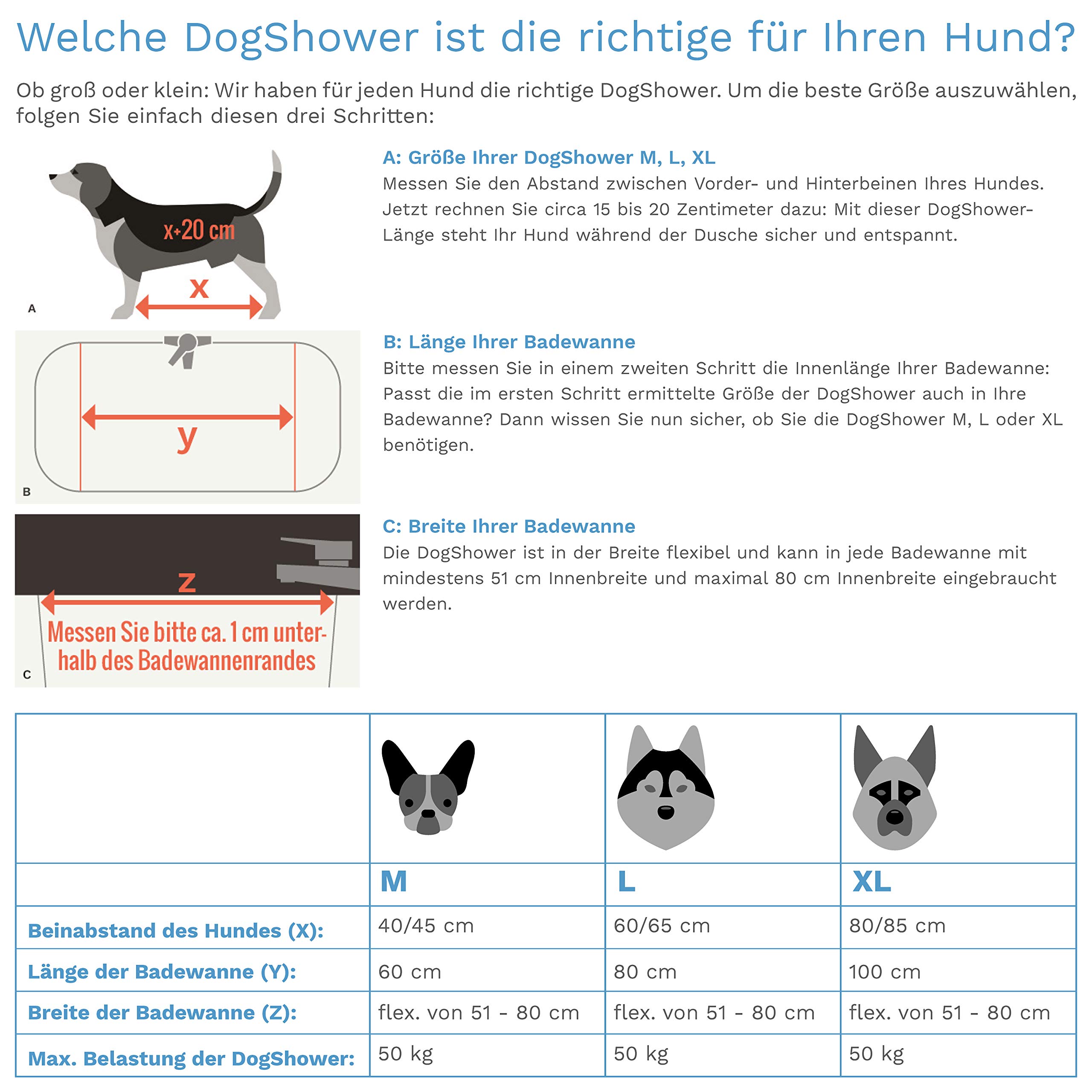 DogShower - Aus Aluminium - Hundedusche für Ihre Badewanne zur optimalen Pflege Ihres Hundes Hundehygiene - Hundepflege - platzsparend (XL)