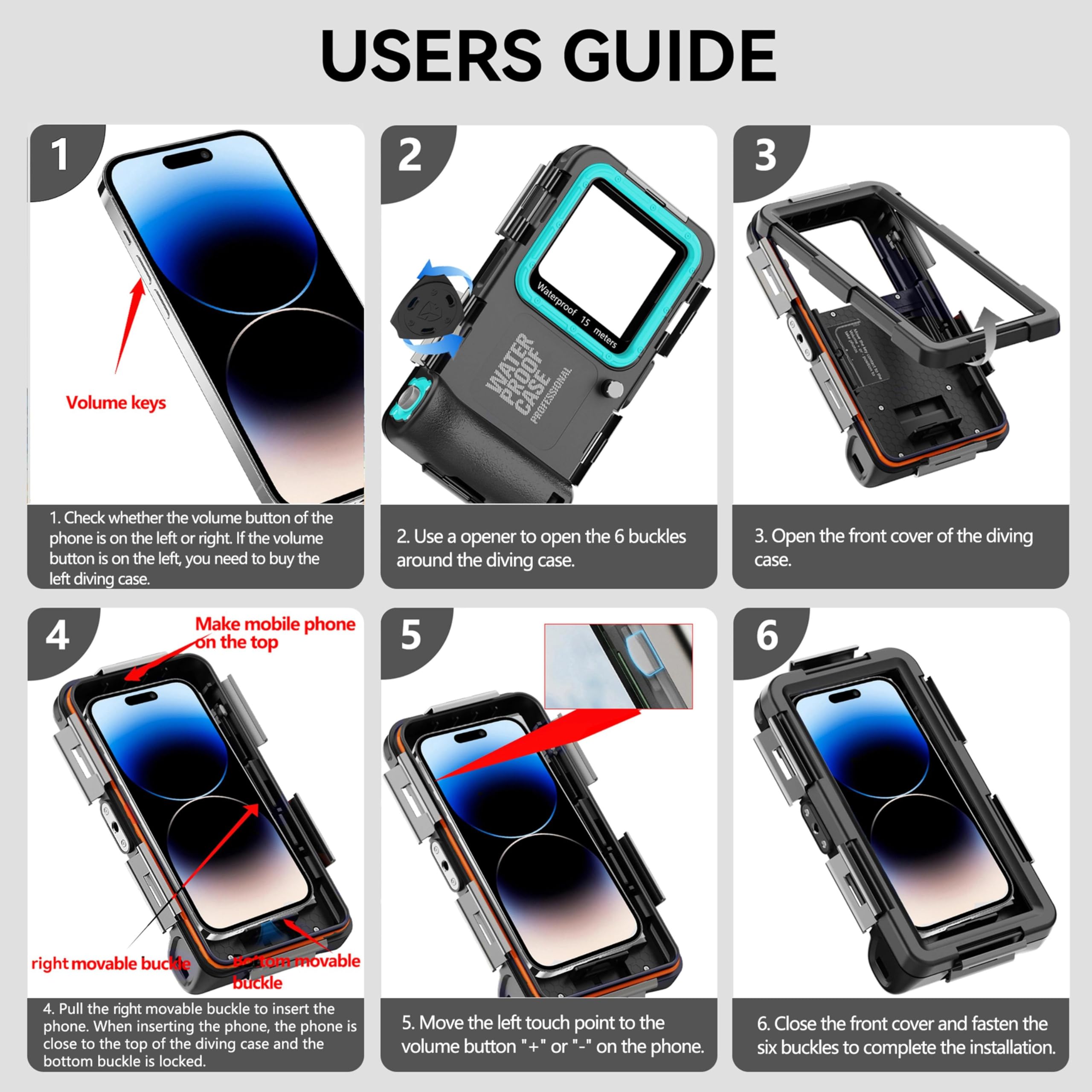 Funda de teléfono de buceo submarino para iPhone 17/16/15/14/13/12/11 Pro Max/XR/XS y más, protección profesional [15 m/50 pies], funda impermeable para esnórquel, surf, fotos y videos (negro