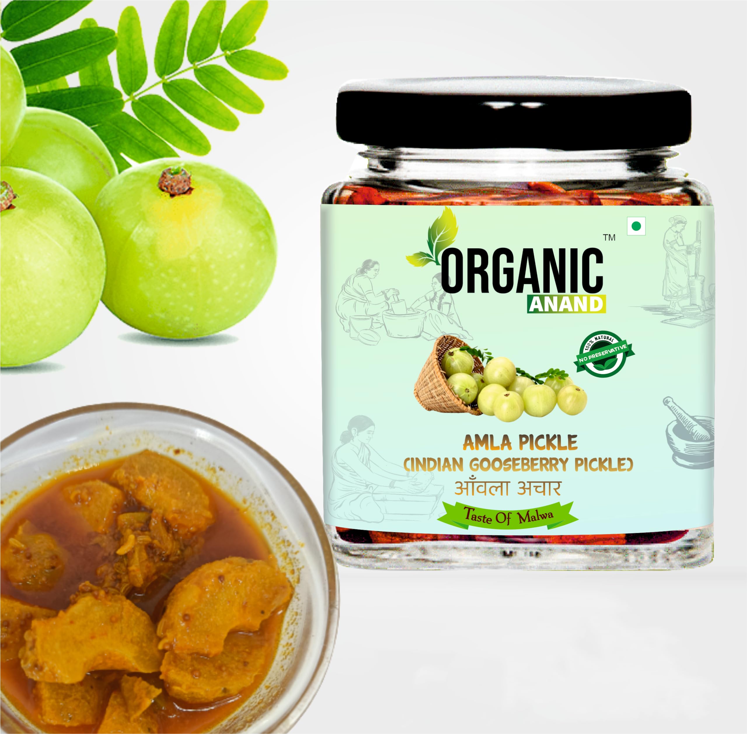 Organic Anand Homemade Amla Pickle 250gm Traditional Indian Gooseberry Ka Achaar with Neemwood Spoon Flavourful, Delicious Taste - Image 2 thumbnail