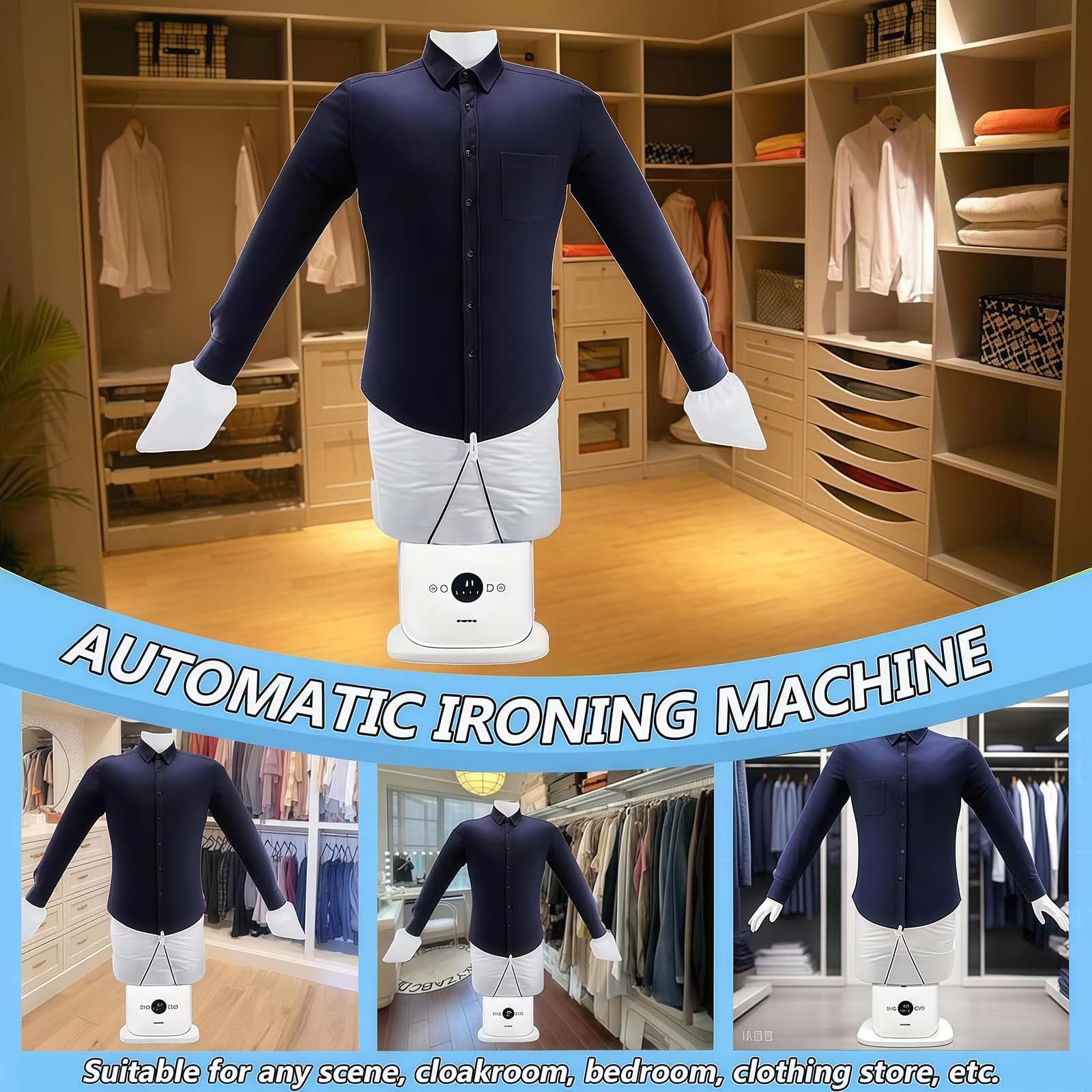 Aufblasbare Hemdbügelmaschine, schnelles automatisches Bügeln, 8 Minuten trocken für Hemden und Hosen, geeignet für jeden Stofftyp, inklusive Trockenhaube