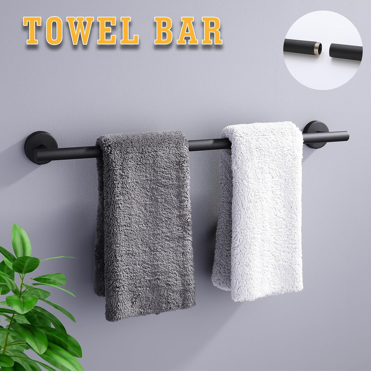 Bathroom Hardware Set 5 Piece, Matte Black Towel Bar Set, 24 Inch 304 Stainless Steel Bathroom Towel Holder Set for Modern Bathroom, Heavy-Duty & Rust-Resistant Bathroom Storage Solution (Matte Black)
