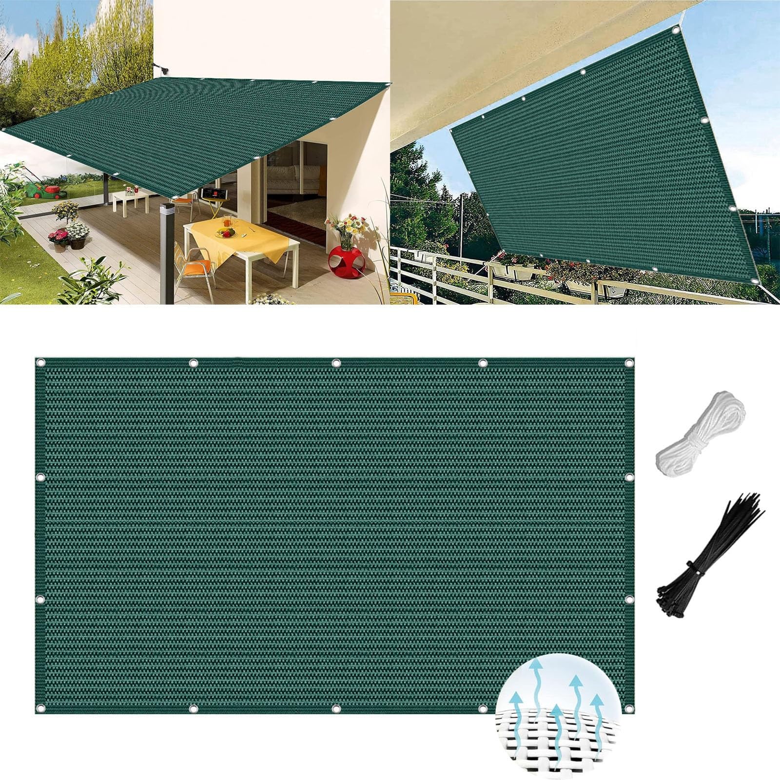 Filet d'ombrage de jardin 1.4x8.5 m en HDPE vert foncé avec oeillets et corde