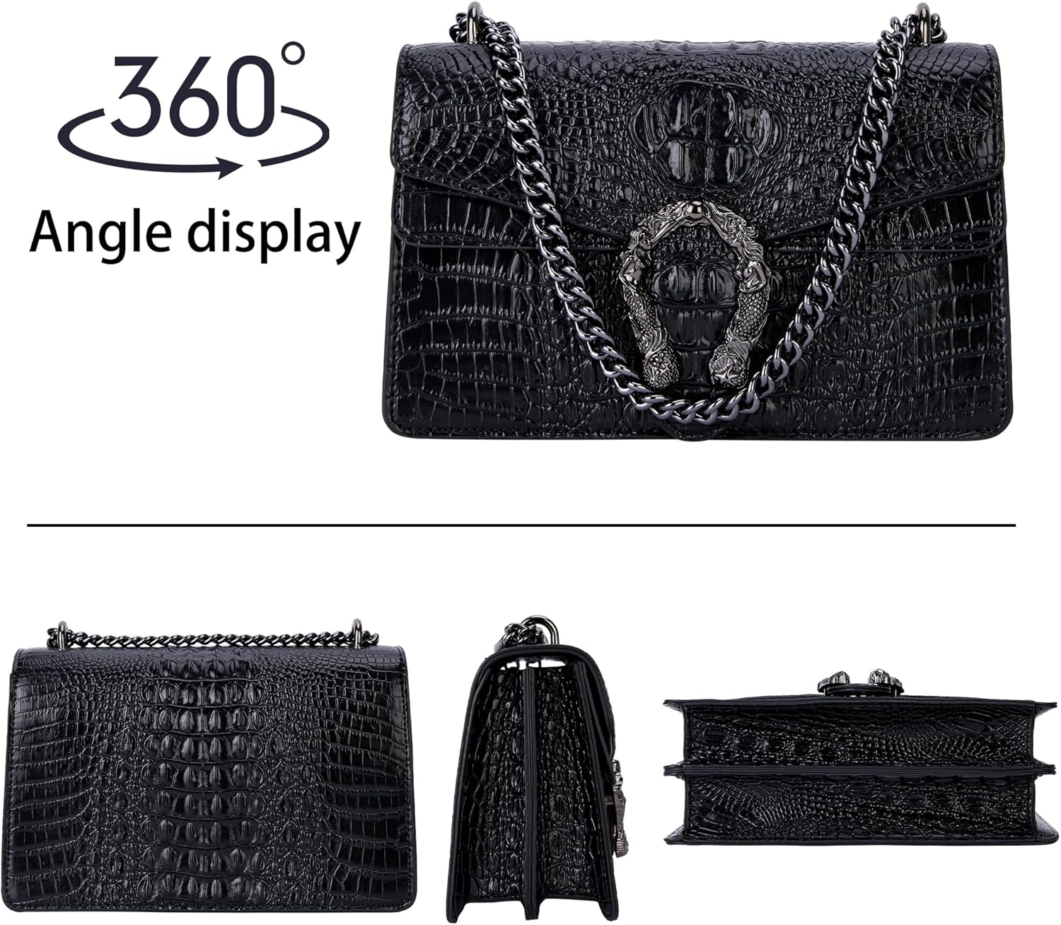 Aiqudou Crossbody Bag and Satchel Purse for Women - Fashion Snake Print Chain Purse Luxury PU Leather HandBag