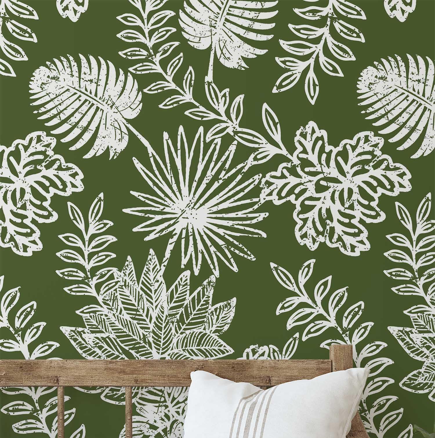 Papier peint autocollant feuilles tropicales S4Sassy vert en vinyle 63.5x304 cm