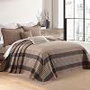 Farmhouse Bedspreads Queen Size 102x120 - 100% Cotton Lightweight Oversized Queen Quilt with 2 Pillowshams, Cottage Plaid Quilted Bedding Bed Spread for All Season, BrownBeigeWood