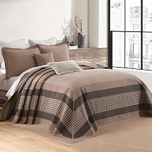 100% Cotton Oversized Queen Bedspread 102x120, Rustic Brown Plaid