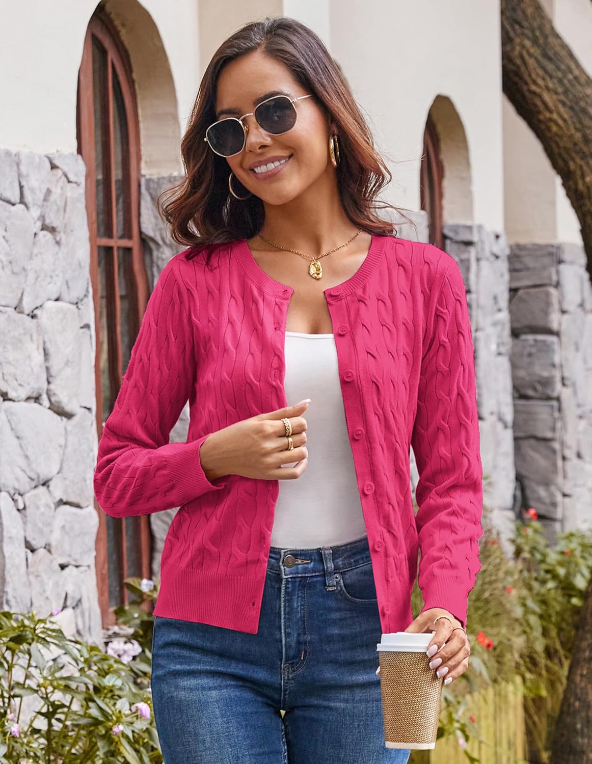 GRACE KARIN Womens Long Sleeve Button Up Cable Knit Cardigan Lightweight 2026 Crewneck Button Down Sweaters for Women - Image 5