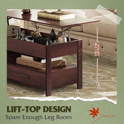 Miniatura 5 de WLIVE Mesa auxiliar, mesa de centro elevable de 39 pulgadas con compartimento oculto y cajones de Sorage para sala de estar, color espresso