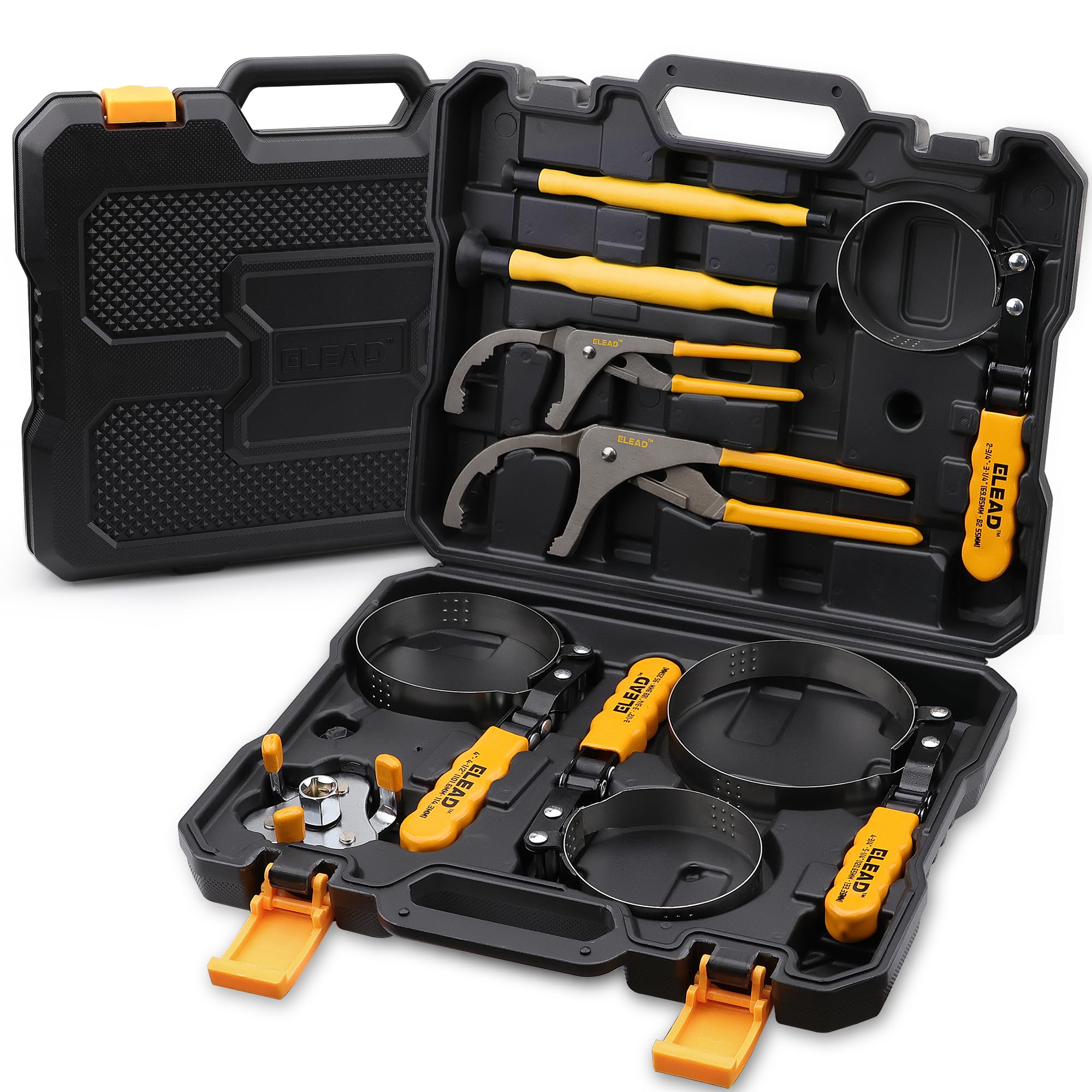 ELEAD Set di 9 chiavi per filtro dell'olio, robusta fascia in acciaio inox, dimensioni versatili, universali, regolabili, pinze efficaci, set completo
