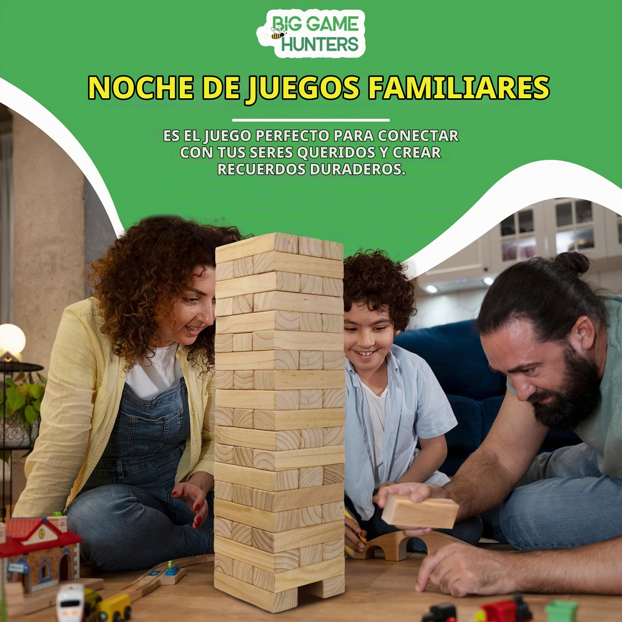 Big Game Hunters Jumbo Hi-Tower En Una Bolsa, Apila Desde 0.6 Metros hasta 1.5 Metros – Juego La Torre De Madera Maciza De Pino