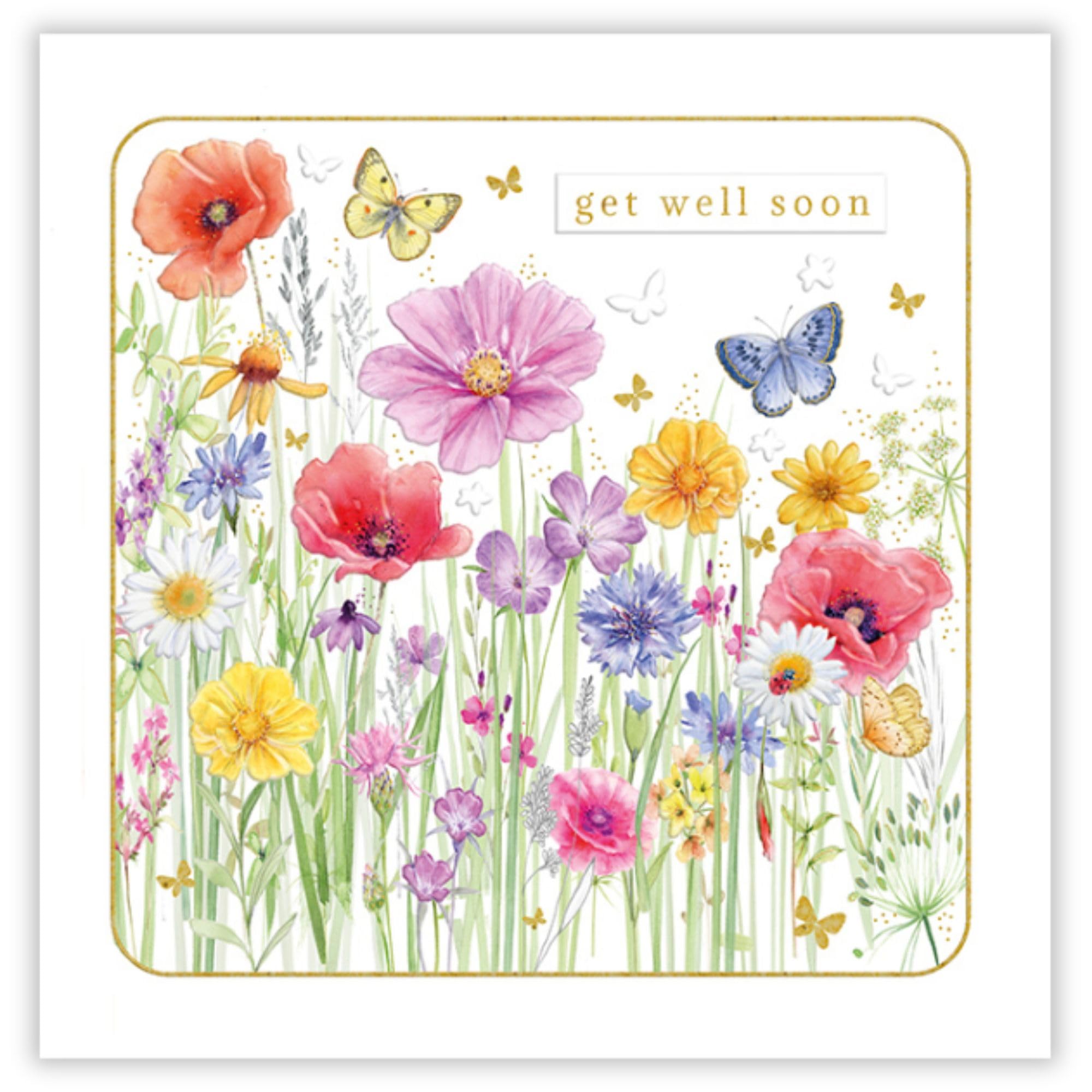 Get Well Soon Card - Flowers and Butterflies - Artistic Floral Design - Made in the UK - Eco-Friendly