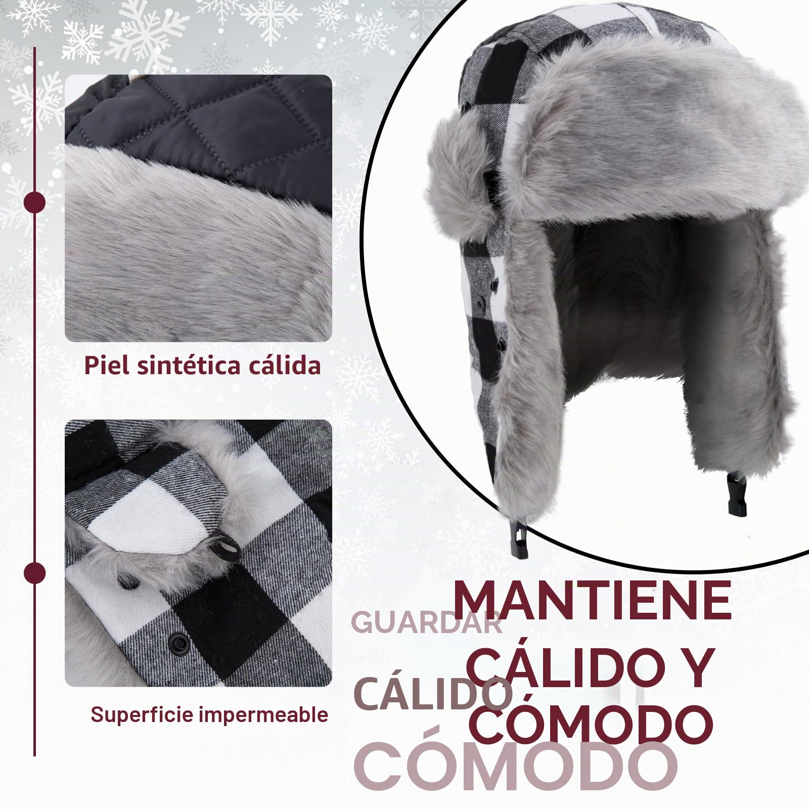 nonmon Sombrero de Trampero Unisex Impermeable Invierno Cálido Gorro de Aviador Ruso Bombardero de Piel Sintética con Orejeras y Mascara para Hombres Mujers Actividades al Aire Libre Esquí
