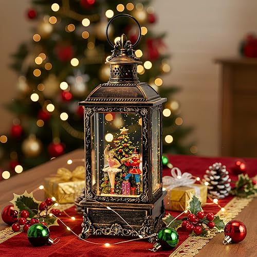Miniatura 8 de Linterna de globo de nieve de cascanueces de Navidad, lámpara de agua con purpurina LED vintage con Clara y soldado, reproduce la música de la suite