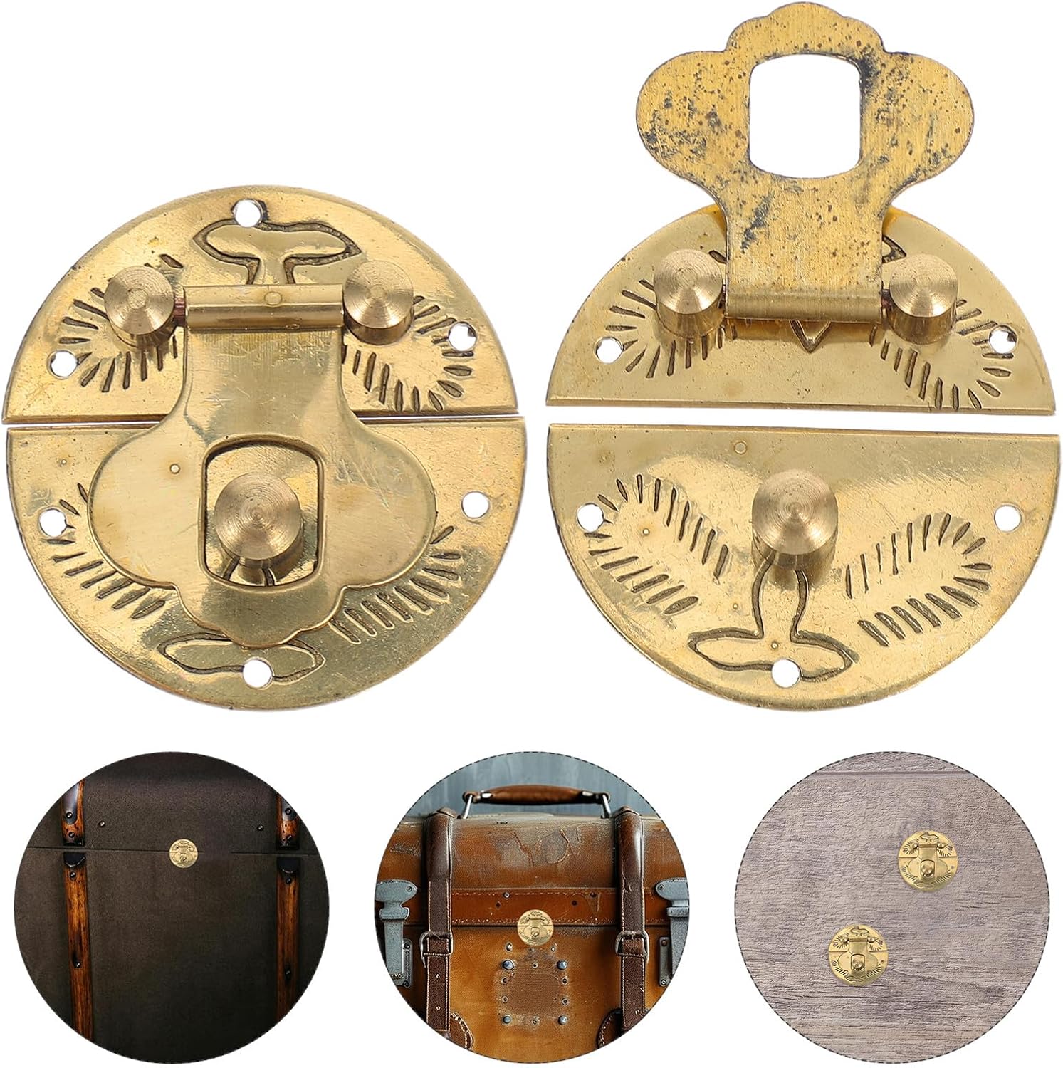 Toddmomy 2pcs Brass Padlock Hasp Round Small Box Latch Jewelry Box Hardware Mini Hasp Lock Buckle for DIY Craft and Suitcase Accessories