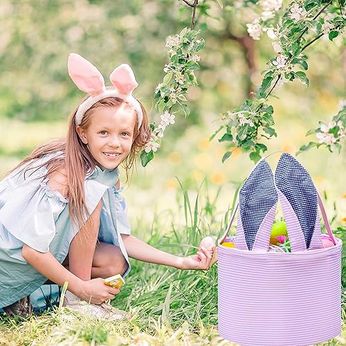 Miniatura 3 de Canasta de conejo de Pascua, bolsas de huevo para niños, lona de algodón personalizado, cesta de huevo de caramelo, conejo con impresión de cola