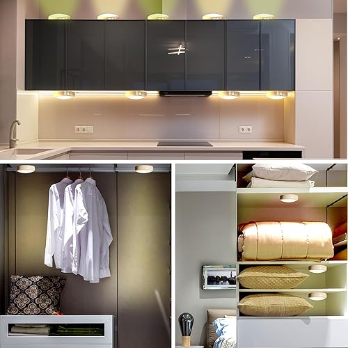 Puck Lights with Remote Control, Battery Operated LED Push Light Wireless, 13 Color RGB - for Closet, Bedroom Wall, Under Cabinet, Battery Powered Puck Lights. Convenient 3M Stick On, 6 Pack(Black,6-packs)