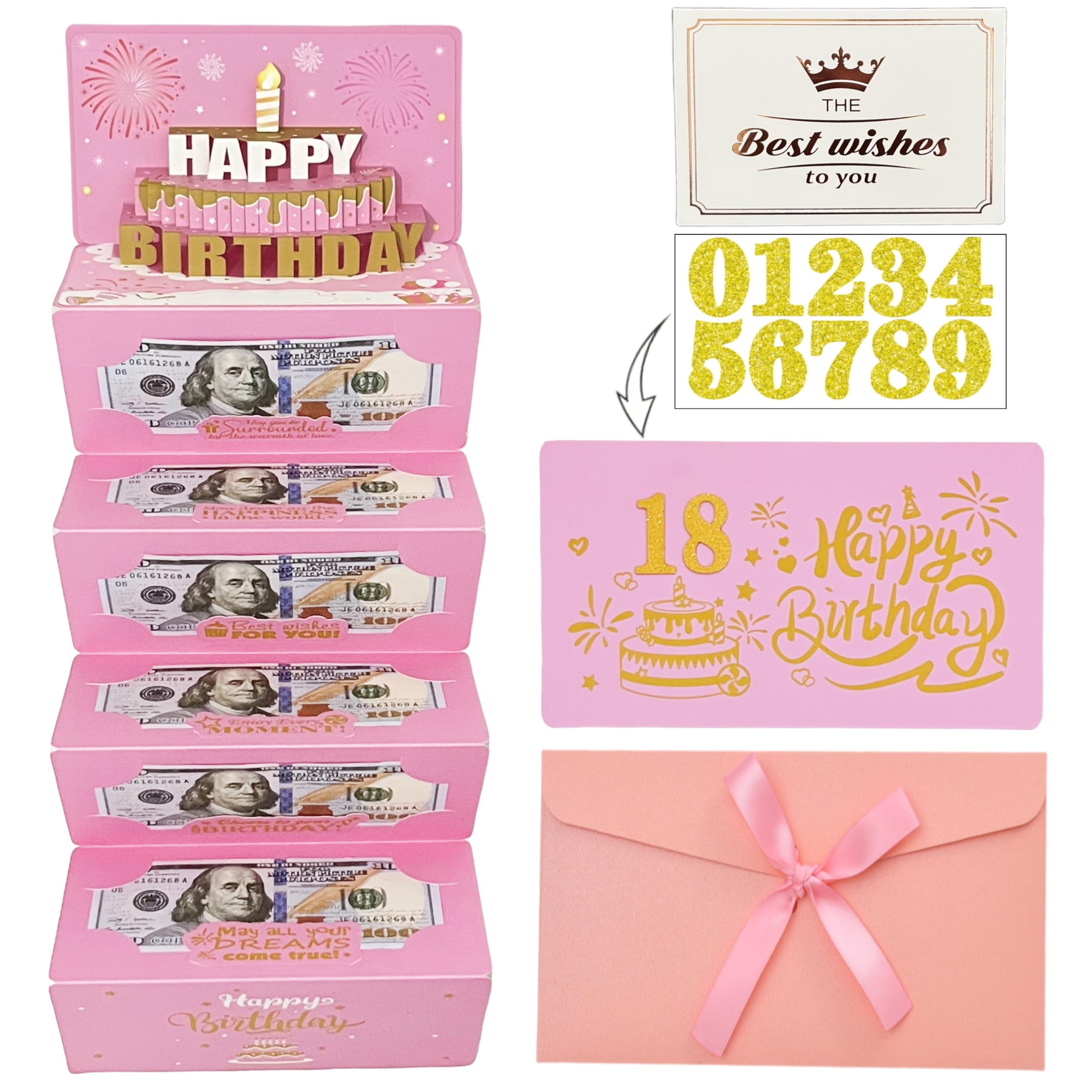 JINSTABAG Birthday Money Envelope for Cash Gifts, Birthday Card Money Holder with 3D Cake and DIY Sticker 16th 18th 21th Any Age, Money Gift Ideas for