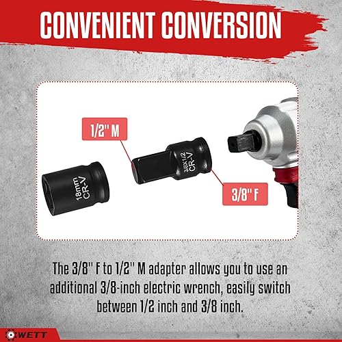 Miniatura 5 de WETT Juego de llaves de impacto de 12", juego de llaves de vaso poco profundas de 24 piezas, SAEmétrica, 716"-1", 0.512 in-0.945 in, mango de