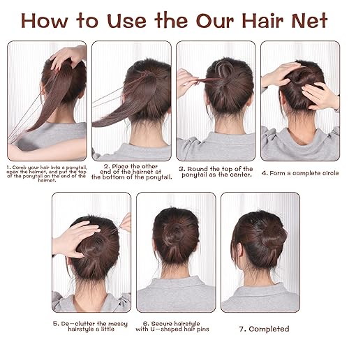 Miniatura 5 de 60 redes para el cabello de 20 pulgadas para moños y 60 horquillas de 2.4 y 2 pulgadas, redes de malla elástica invisible con borde y horquillas en