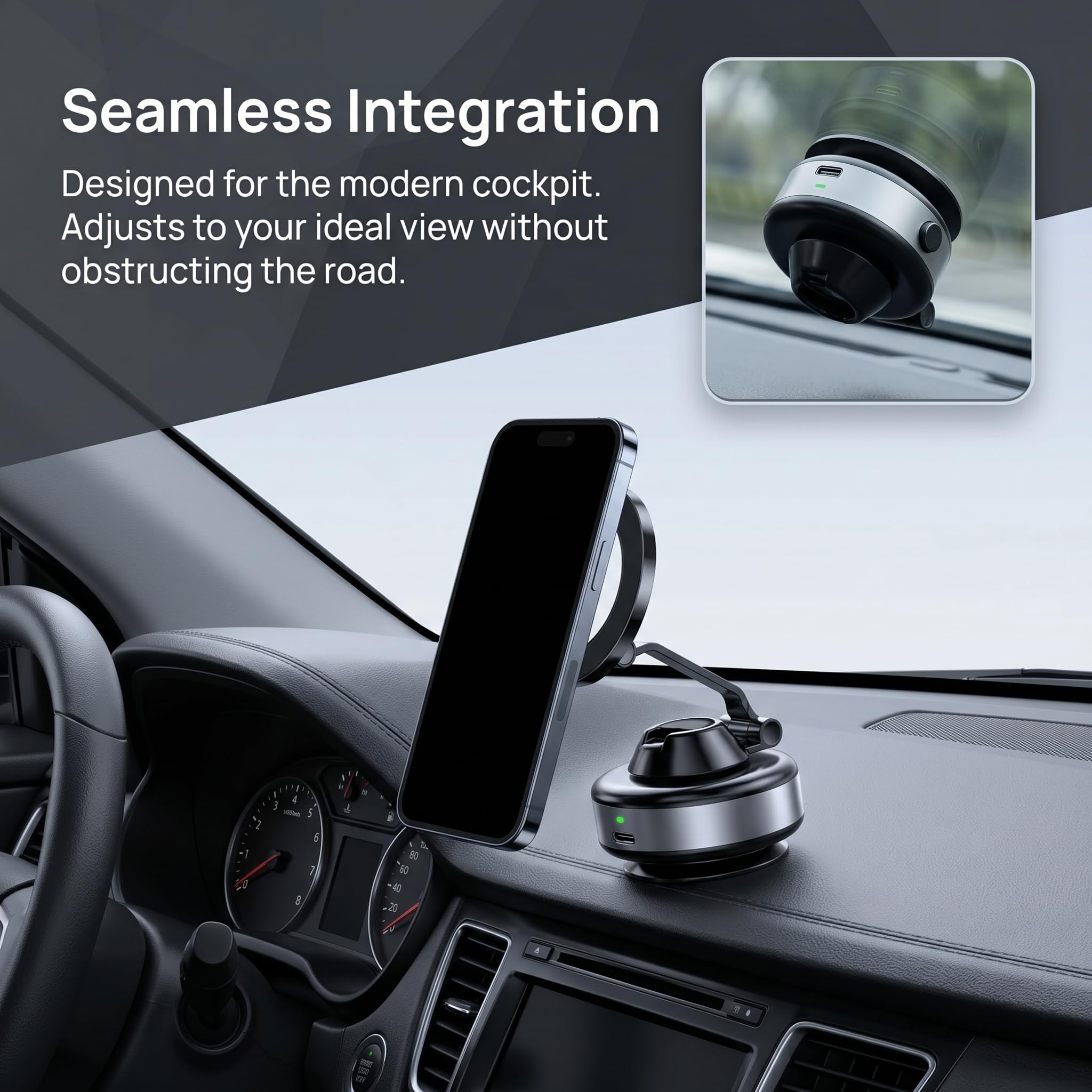 Handy Halterung Elektrisch Mit Vakumm Saugnapf, 360° Drehbarem (2PC-B) | Magnetische Handy Halterung Auto Magnethalterung, Anti Rutsch & Faltba