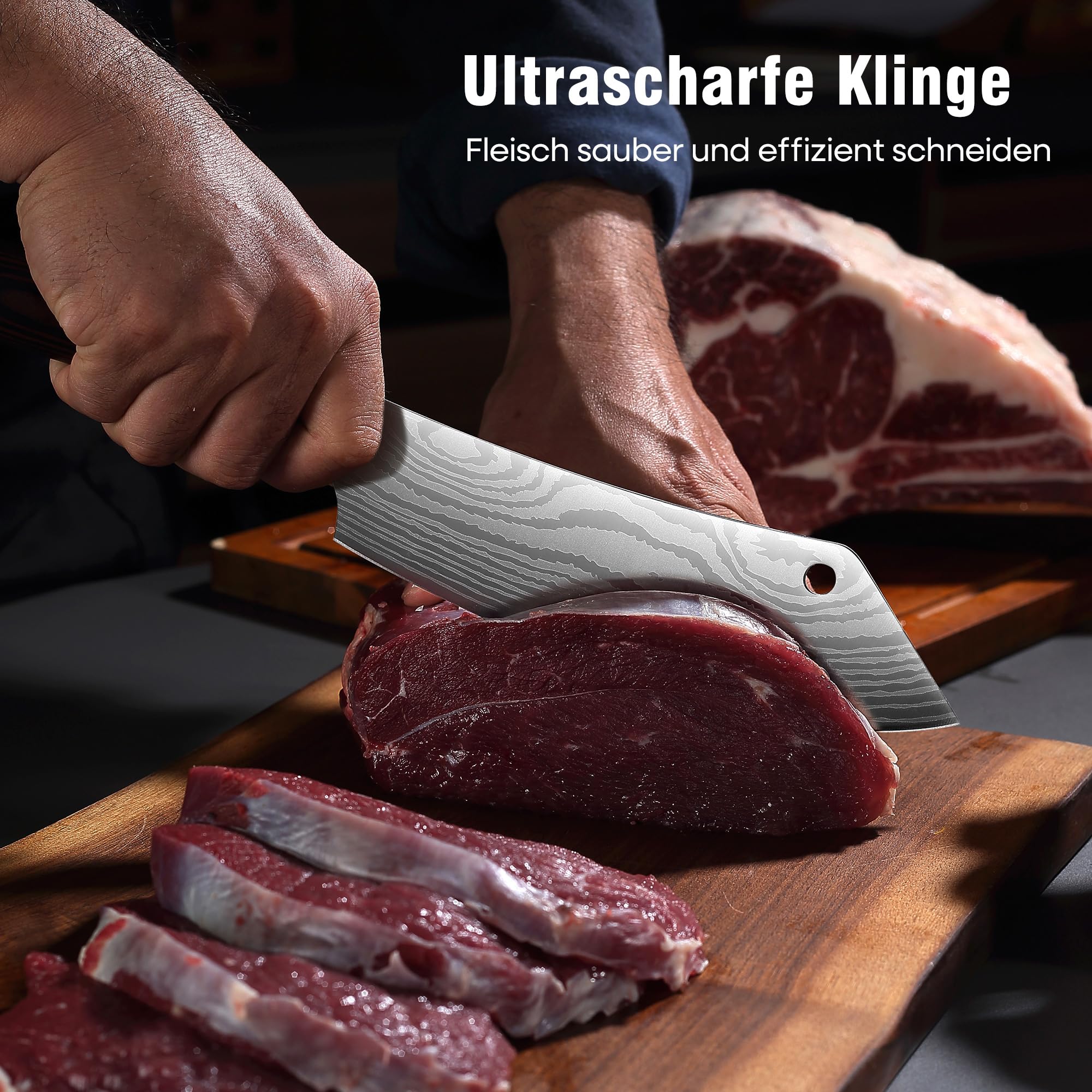 PAUDIN Coltello da cucina, coltello giapponese da 20 cm per disossare, ascia da cucina, coltello da cuoco in acciaio inossidabile di alta qualità, lama extra affilata con impugnatura ergonomica legno