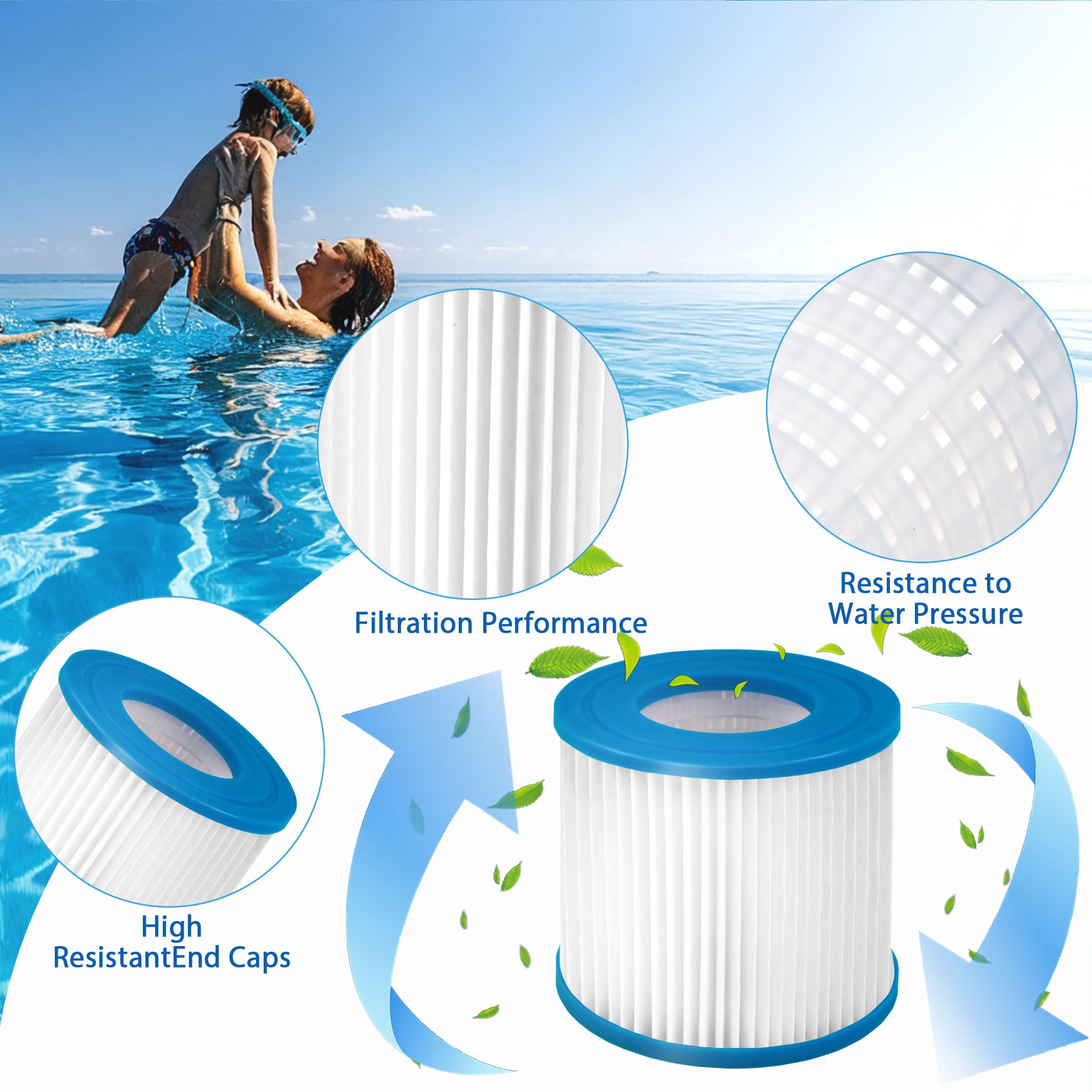 Cartucce filtranti per Piscina Tipo D, per P57100102, P57000104 Filtro per Piscina VII, 95x108 mm Filtro di Ricambio di Lunga Durata per filtri per Piscina (6 PCS)