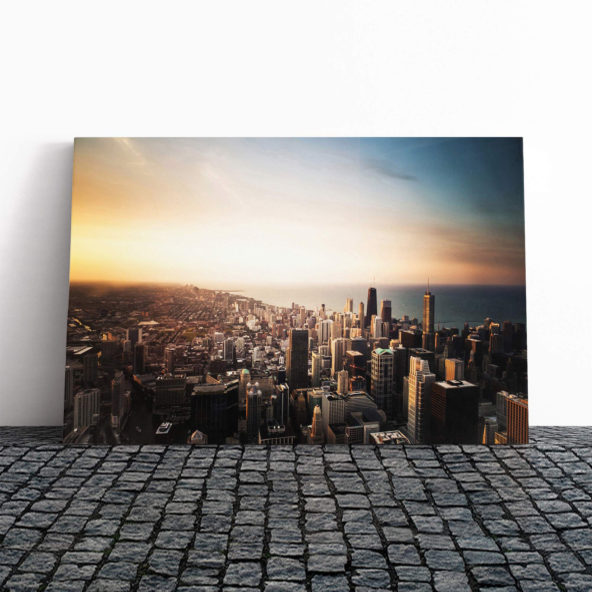 Chicago Skyline USA Canvas Print | Gallery Wrapped 30mm Frame Wall Art | 20x14 inches | Ready to Hang | Modern Cityscape Picture | Living Room Bedroom Lounge Office