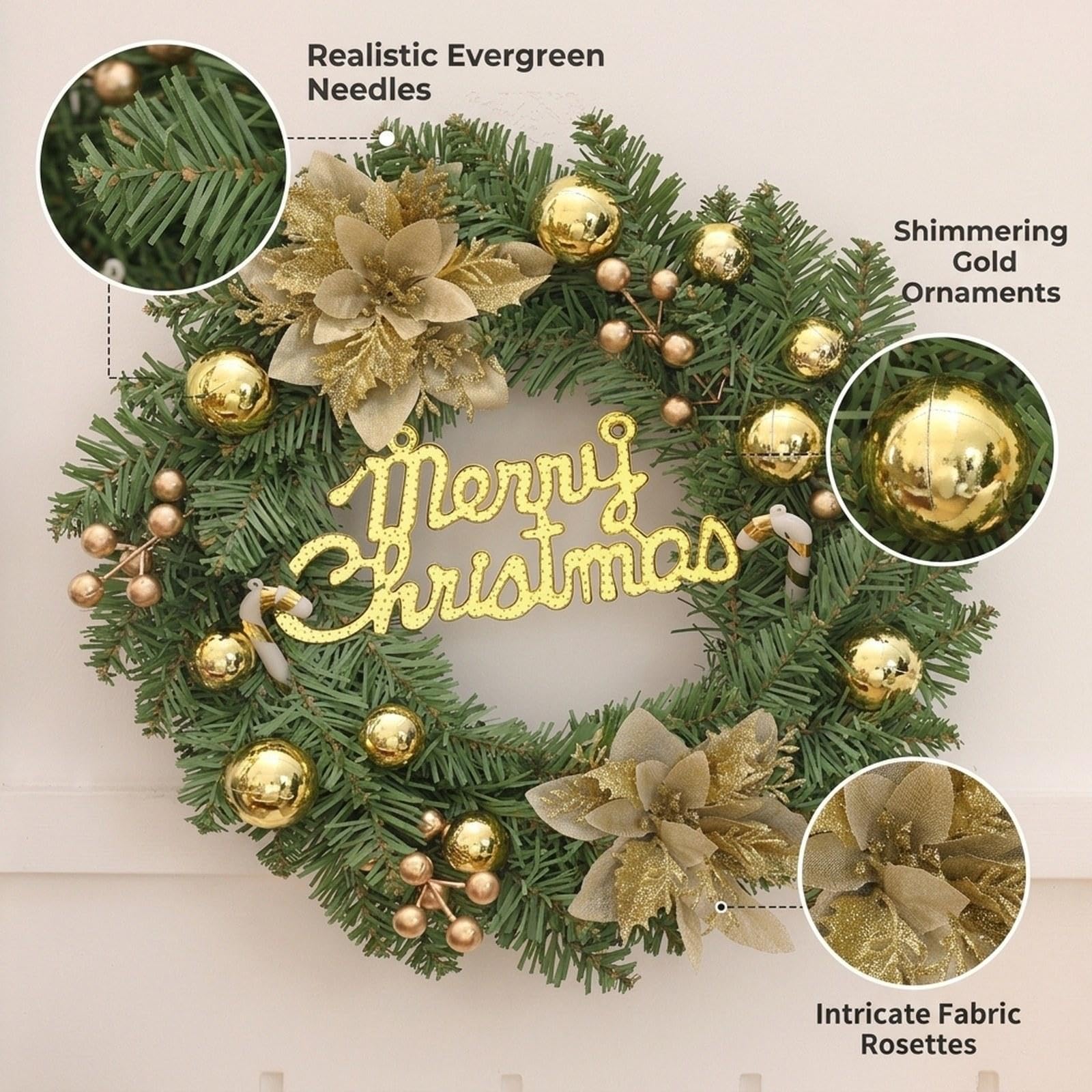 Adorno Navideño Rústico para Puerta Principal, Guirnalda para Jardín, Día de Acción de Gracias, Ventana, Interior Y Exterior, Flor de Oro, Individual