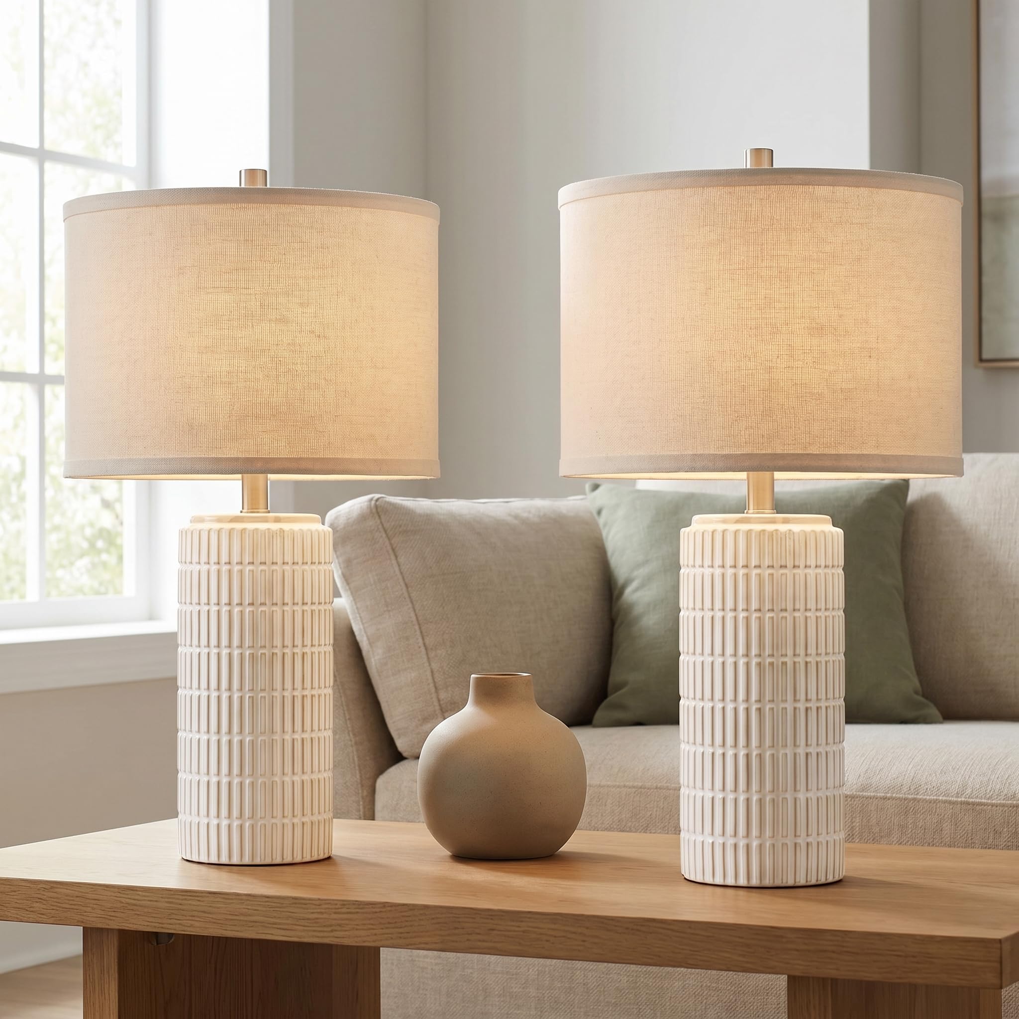 Photo 1 of AIEAMPDO 23" Ceramic Table Lamp Set (2-Pack)