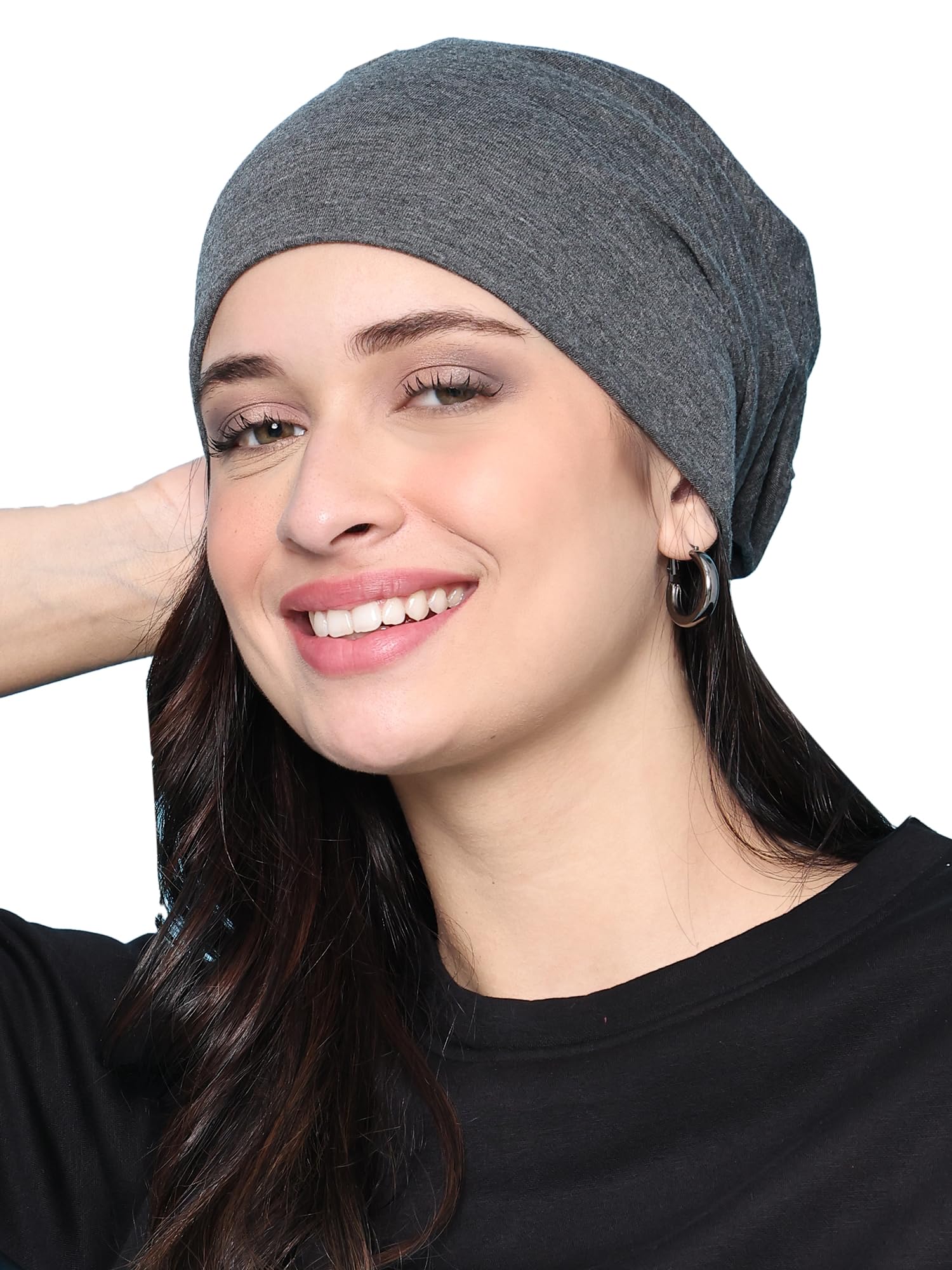 VIMAL JONNEY Dark Grey Cotton Beanie Cap for Women-Cap_Anthra_001