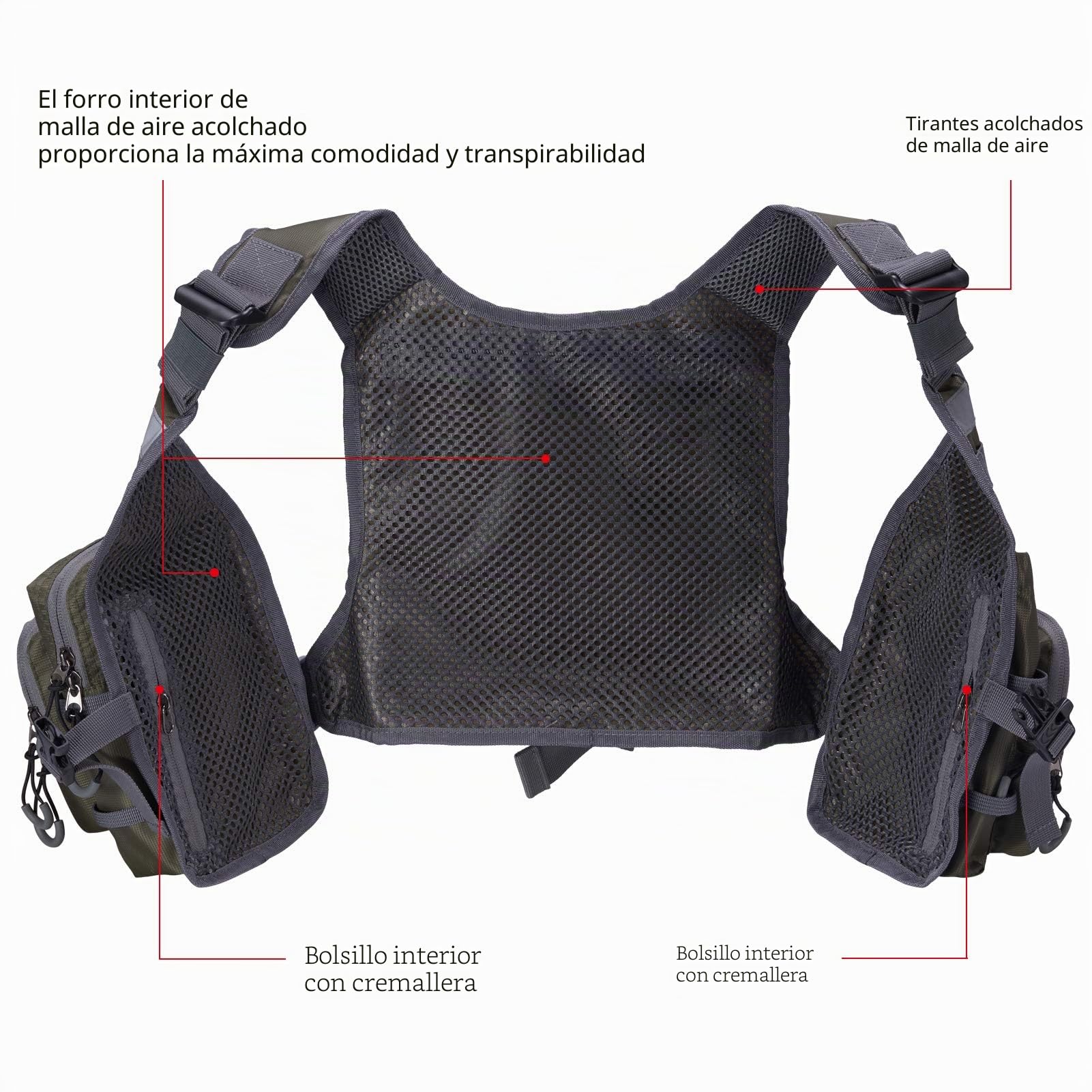 Bassdash FV08 Chaleco de Pesca con Mosca Ultraligero Unisex Portátil