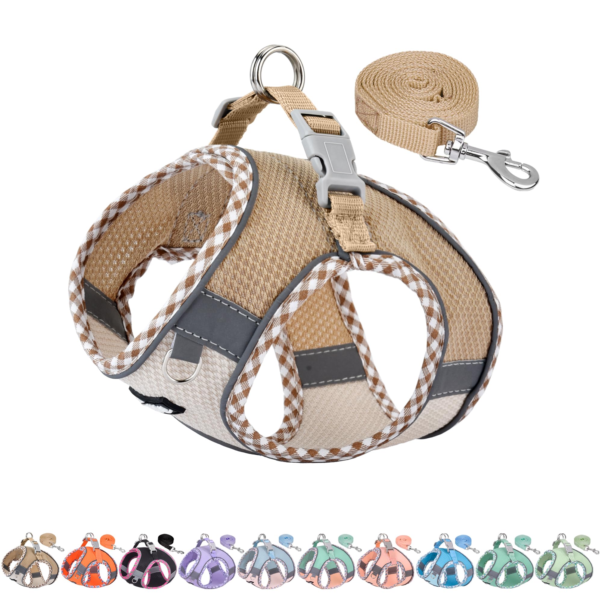 AIITLE Small Dog Harness - Breathable Double-Layer Jacquard No-Choke Vest, Durable Anti-Tear Fabric with Reflective Trim - Perfect for Running, Parties, Daily Walks (Brown-Beige, XS)