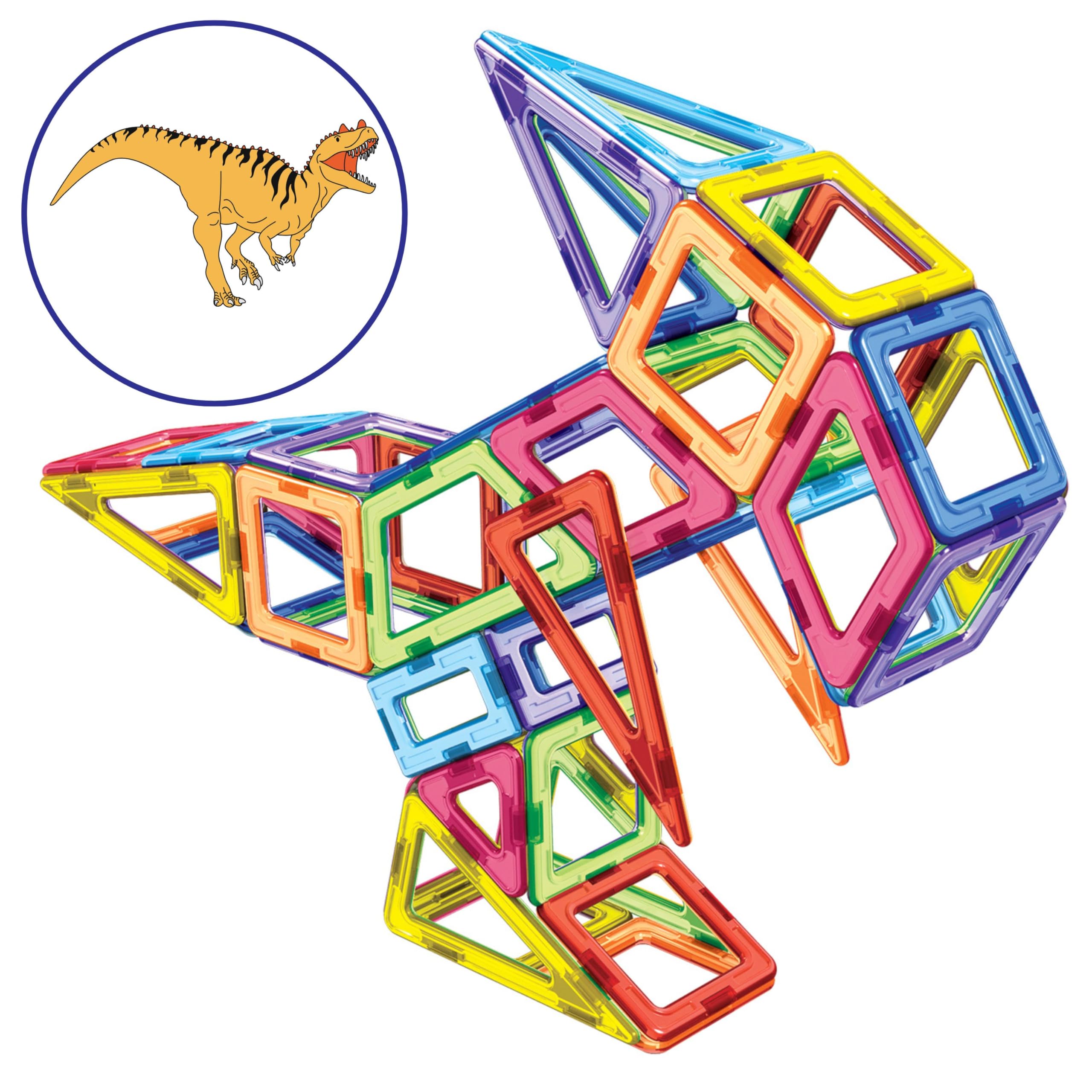 MAGNIKON Magnetische Bausteine Dinosaurier, Magnetbausteine, Bauklötze | Magnetsteine, Bausteine 65 Teile, Magnete für Kinder, Baukasten, Konstruktionsspielzeug, Magnet Spiel, Motorikspielzeug
