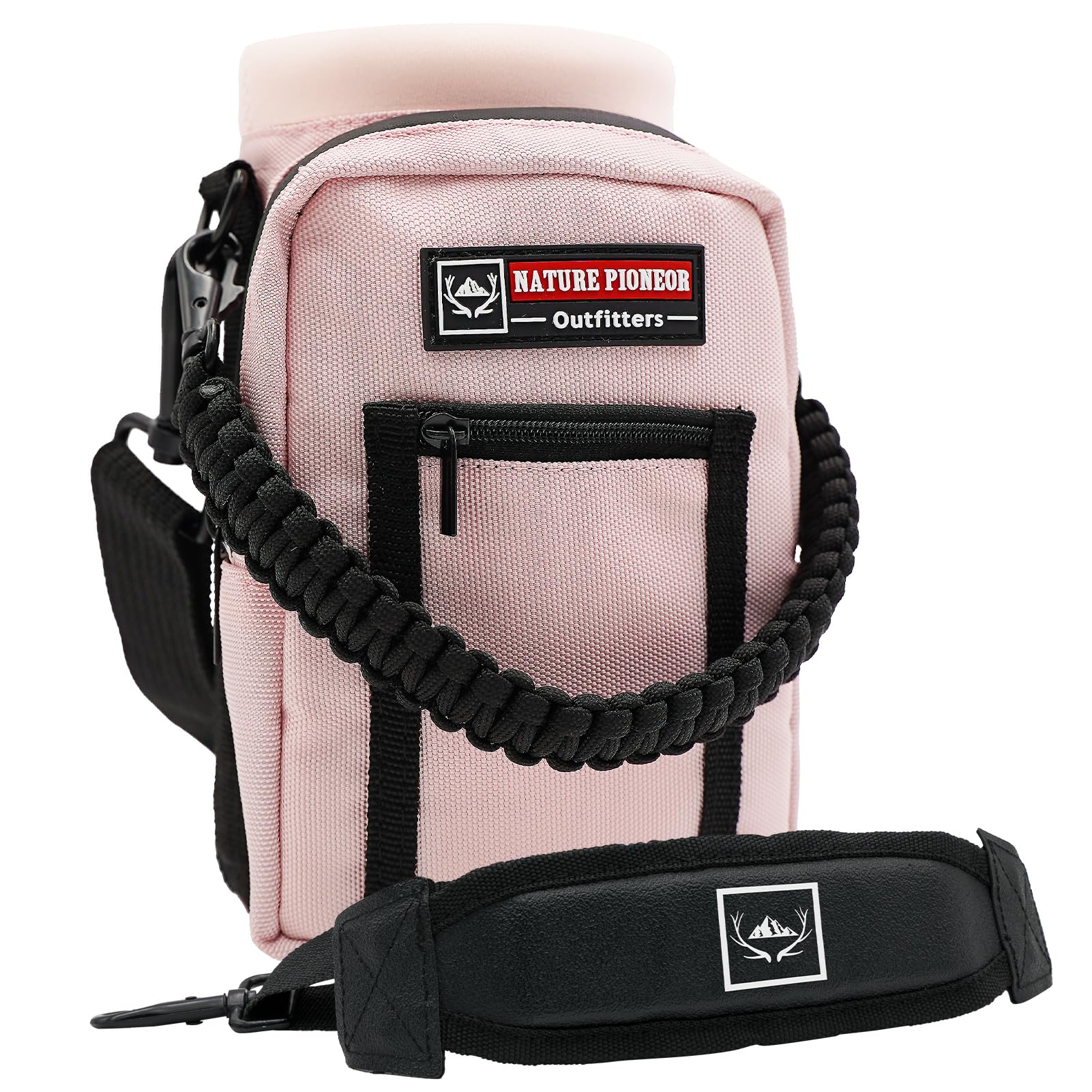 NATURE PIONEOR Water Bottle Holder with Adjustable Strap - 25/32/40oz Insulated Water Bottle Carrier Sling Sleeve with Paracord Handle & 2 Storage