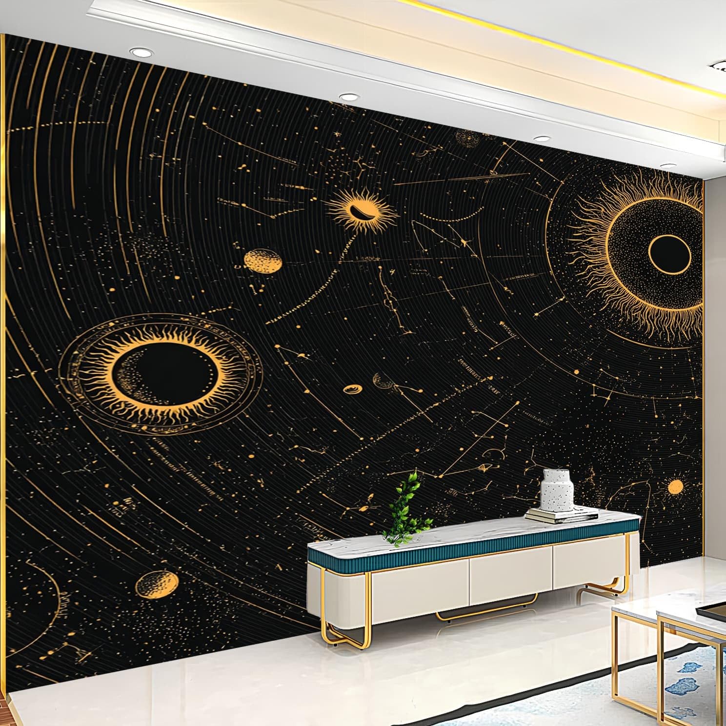 Tapeta z motywem gwiazdy, ruletka, panoramiczny, dekoracja ścienna, 350 x 256 cm, czarna, tapeta ścienna, pyłoszczelna i łatwa w pielęgnacji, do salonu, pokoju dziecięcego, sypialni, fototapeta