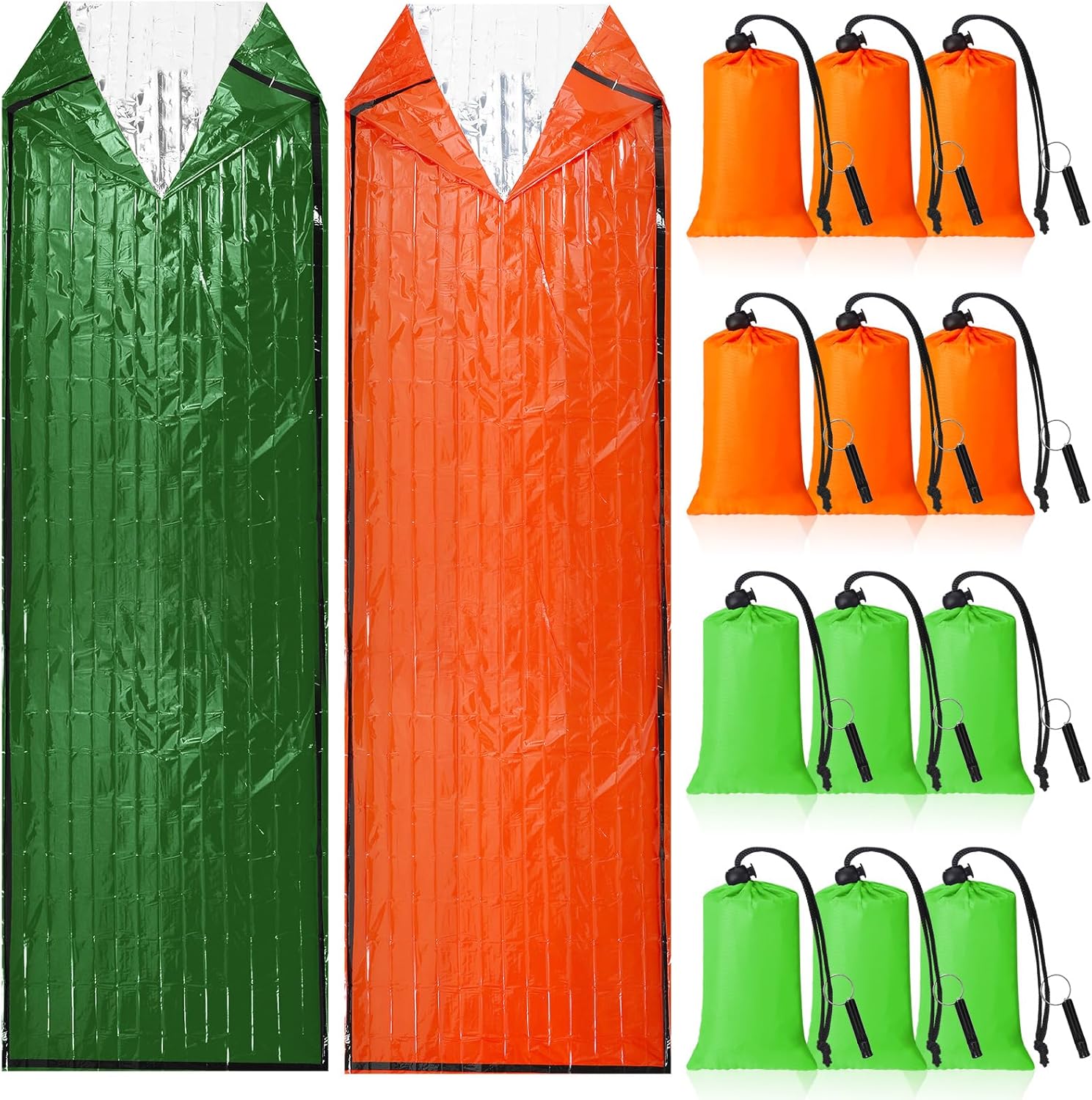 Qunclay 12 Set Emergency Sleeping Bag Survival Bivvy Sack Blanket with Whistles Lightweight Portable Thermal Survival Bag Thick Tent with Hood Extension Nylon Stuff Sack Qunclay 12 Set Emergency Sleeping Bag Survival Bivvy Sack Blanket with Whistles Lightweight Portable Thermal Survival Bag Thick Tent with Hood Extension Nylon Stuff Sack