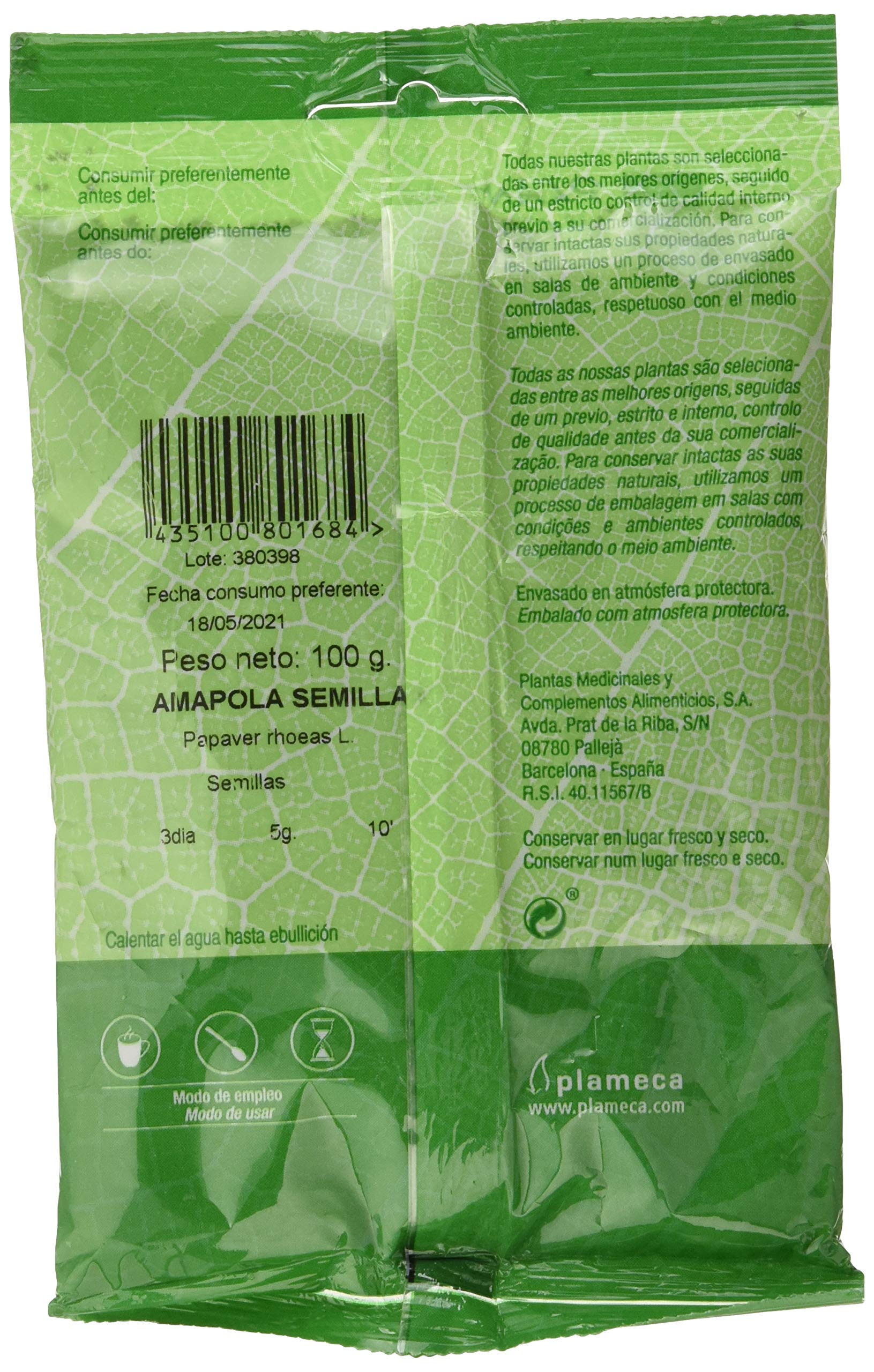 PLAMECA - Semillas de Amapola, Hierba Natural, para Infusión, Numerosos Beneficios, Fortalece los Huesos, Alivio del Dolor, Favorece la Digestión, Salud Ósea, Omega 3, 6 y 9-100 gr
