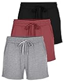 3 Pack: Womens Ultra-Soft Athletic Lounge Casual Sweat Shorts with Pockets (Available in Plus Size)