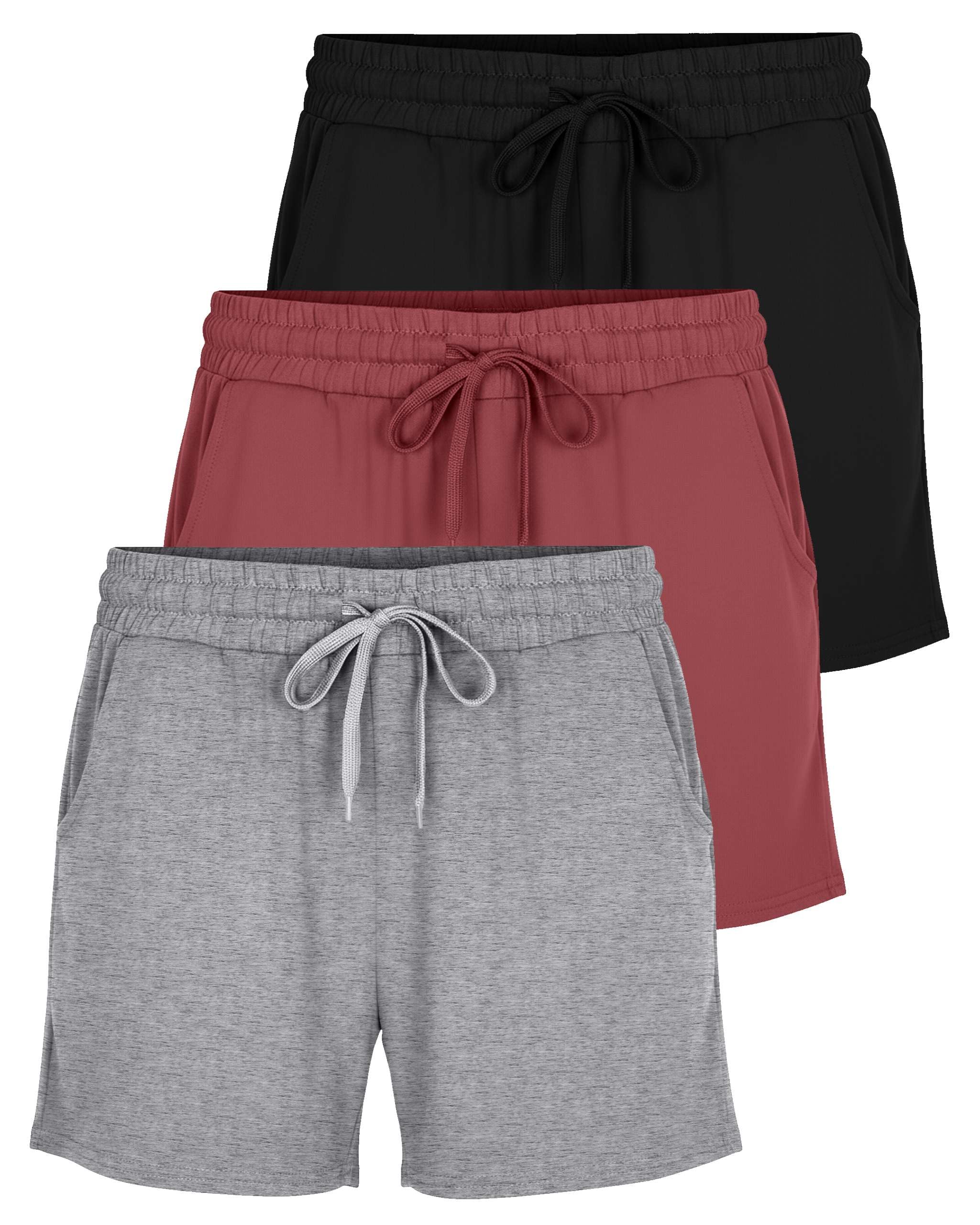 Real Essentials 3 Pack: Womens Ultra-Soft Athletic Lounge Casual Sweat Shorts with Pockets, Set 2, L, Pack of 3