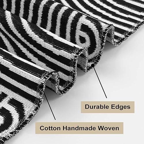 Miniatura 2 de Tiffasea Alfombra lavable de 2 x 5 pies, alfombra de algodón tejida para cocina, entrada, color blanco y negro, para interiores y exteriores,