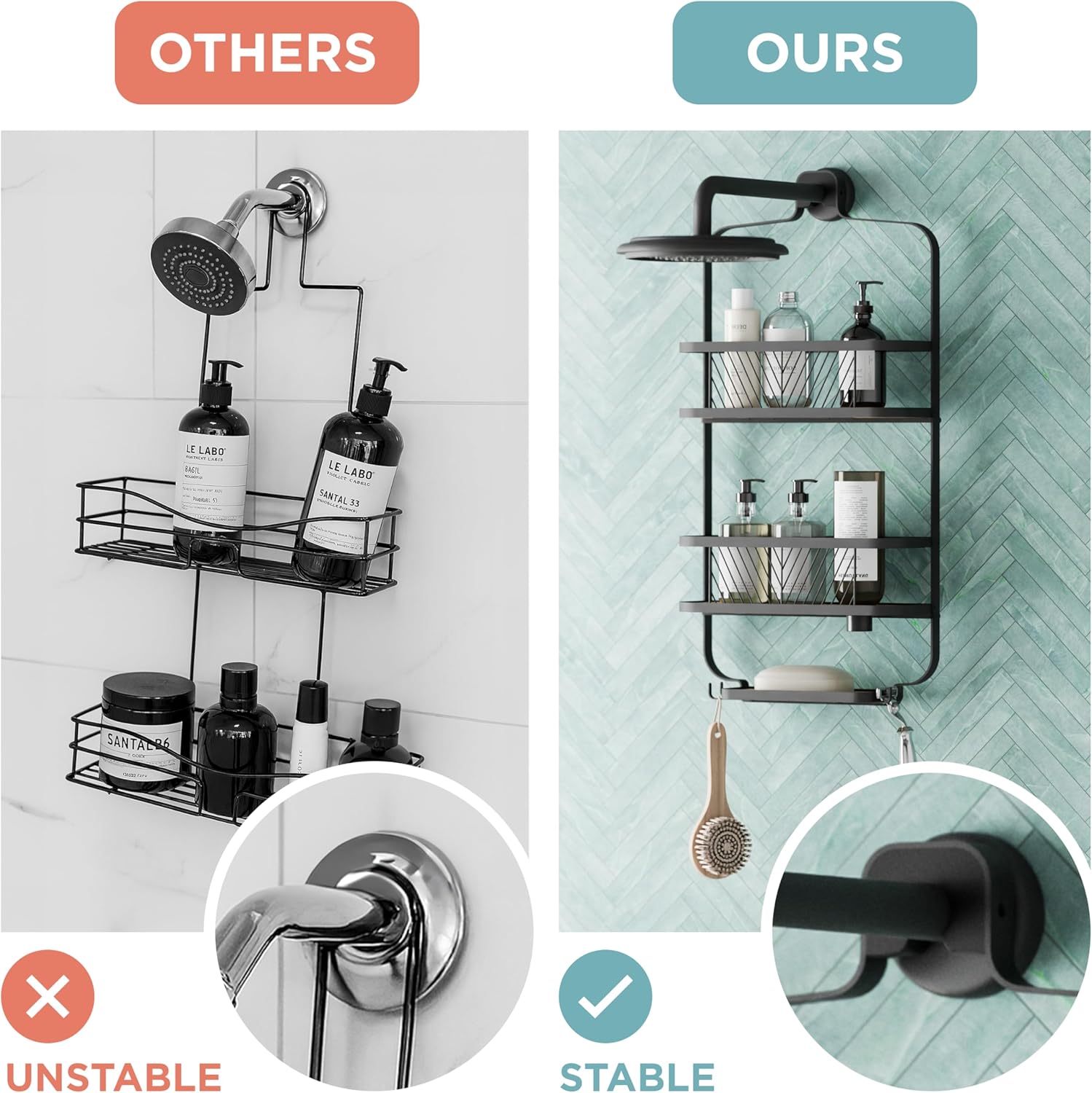 Zenna Home Hanging Shower Caddy, Over The Shower Head Caddy with 2 Bamboo Shelves and Soap Dish, Easy to Install Bathroom Hanging Organizer, Matte Black