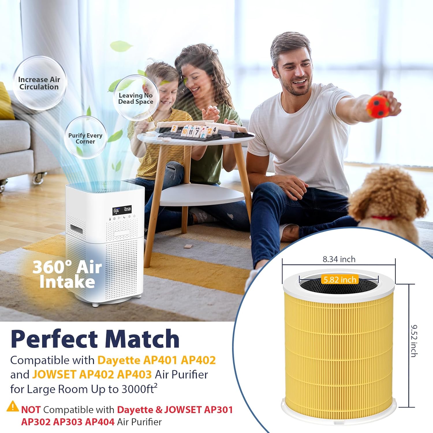 2 Pack AP401 AP402 Pet Care Filter Replacement, Compatible with Dayette AP401 AP402 and JOWSET AP402 AP403 Air Purifiers for Large Room up to 3000Ft², Efficient Air Filter, Designed for Pet Odors - Image 2