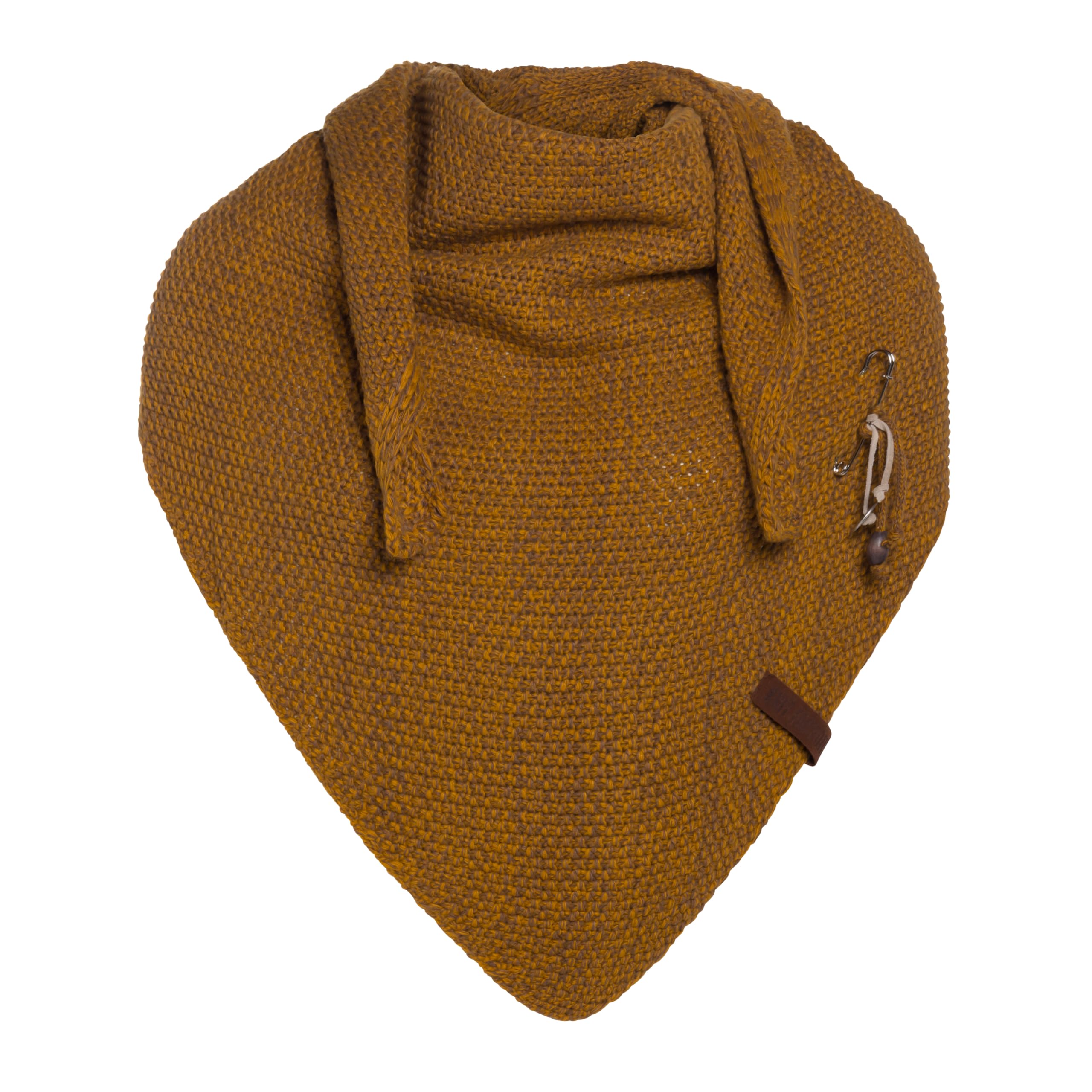 Knit Factory Women's Ochre/Tobacco - Coco Knitted Shawl - Premium Triangle Scarf - Chunky Winter Scarf - Scarf - Winter Shawl - Manufactured In Europe - Xmas Gift For - 190X85 Cm